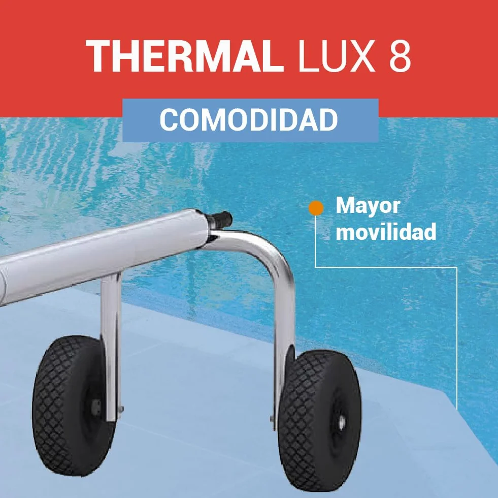 Piscihogar Enrollador Manta Piscina Thermal Lux 8.0 |hasta 1000 micras |Tubo Central Extensible de 1,0-6,2 a 8,0 m