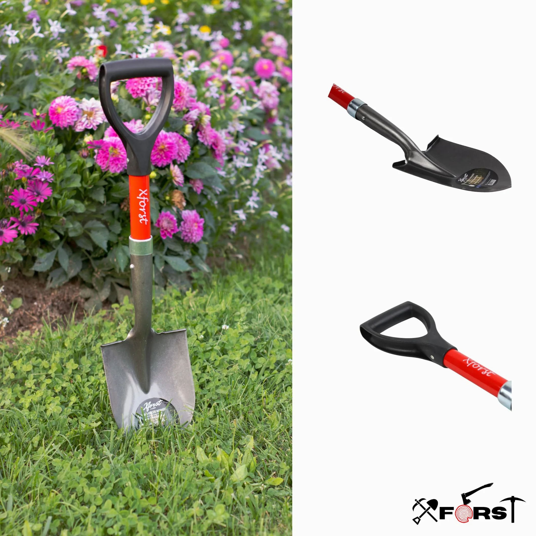 Xforst Juego de jardinería con pioche y Mini Pala, con Mangos de Fibra de Vidrio y Cabezales de Acero Forjado, Resistentes y Ligeros, Ideal para jardinería, Senderismo y prospección.