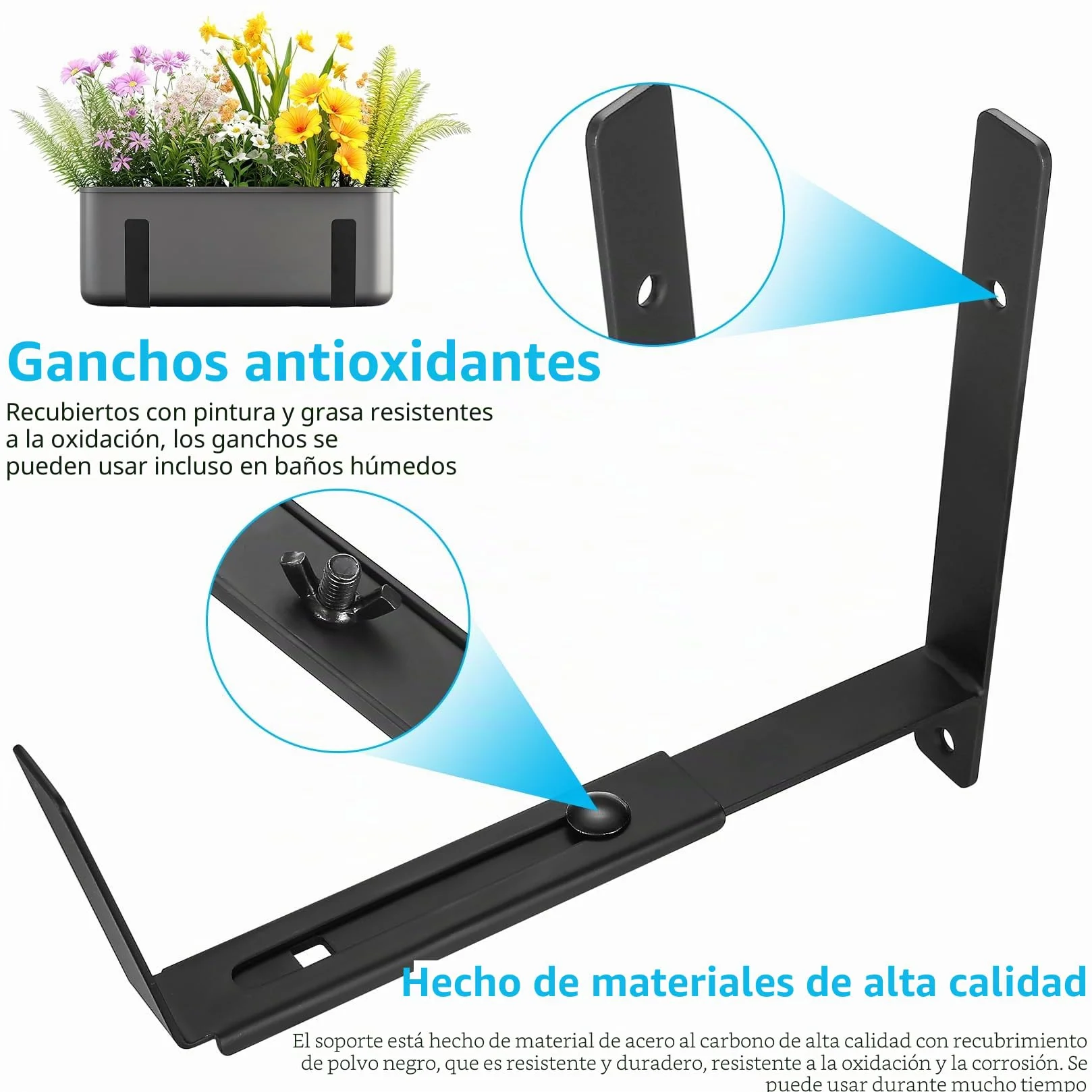 4 soportes de caja de ventana, soportes ajustables de 5.9 a 11.8 pulgadas para alféizar de ventana, macetas de balcón, macetas para barandillas, soporte colgante al aire libre para valla, balcón