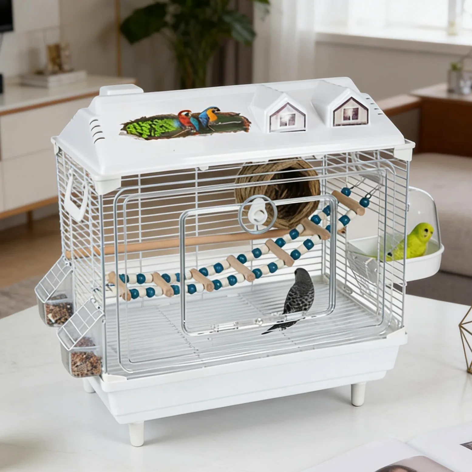 Jaula para Aves y Pájaros Transportín Portátil Transparente Para Ninfas | Jaula para Canarios con de Madera Para Canarios, Agapornis, Guacamayos, Conuros, Cacatúas Y Para En Interiores