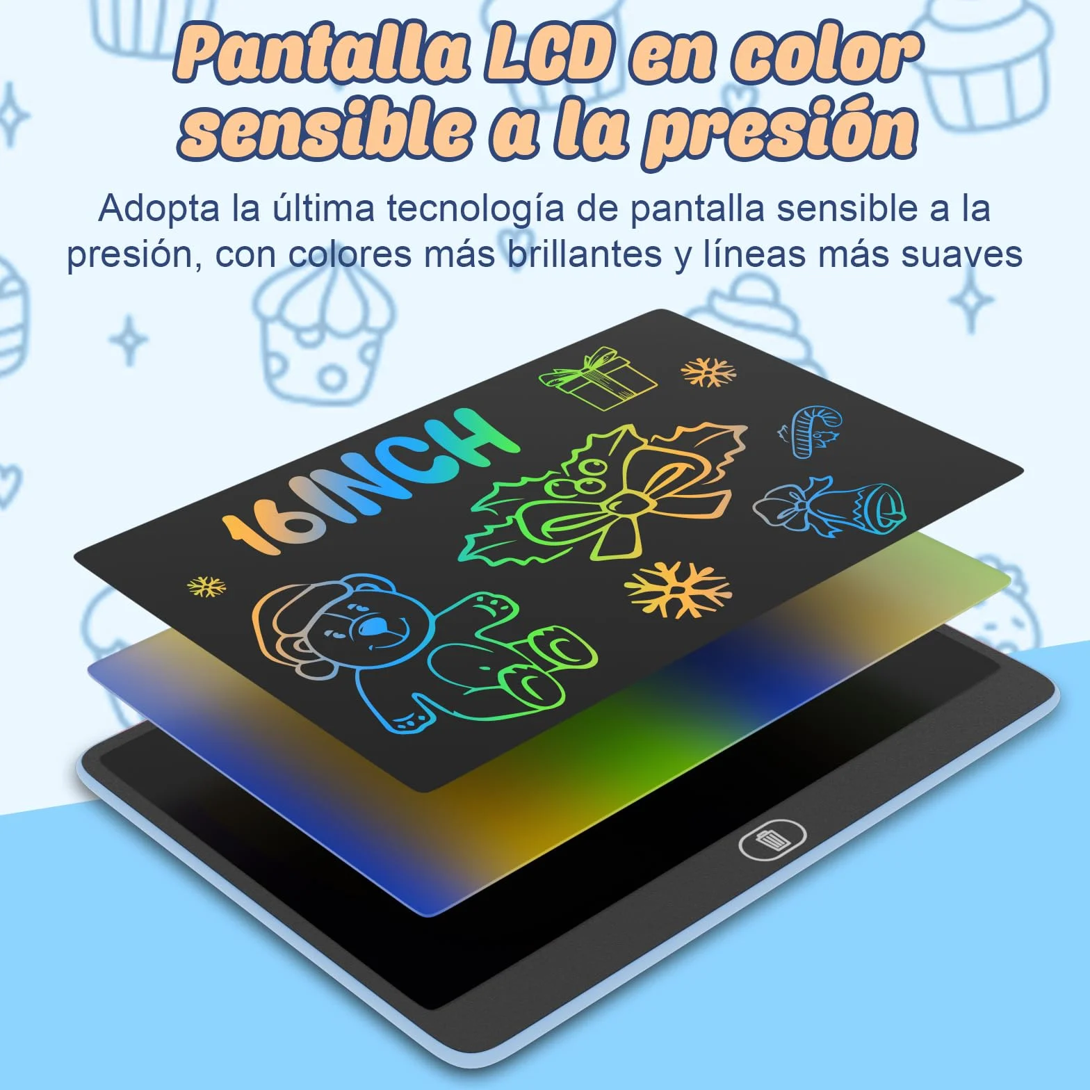 Electight 16 Pulgadas Tableta de Escritura LCD, Tableta de Graffiti para Niños 3-12 Años, Reutilizable, Juguete Educativo Azul