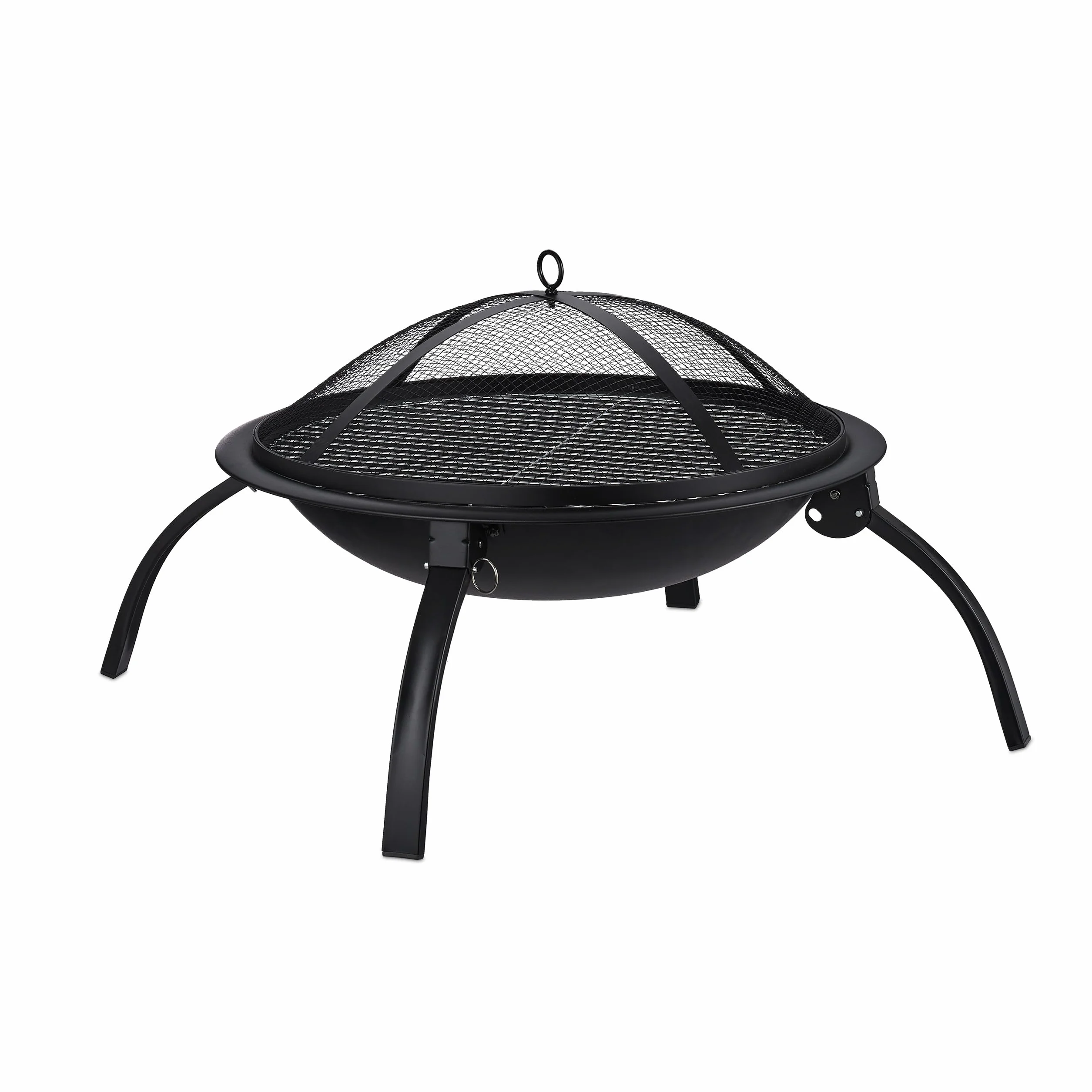 Relaxdays Brasero para jardín, Parrilla de Barbacoa, Atizador, Tapa contra chispas, Cuenco para hogueras, 56,5 cm, Negro