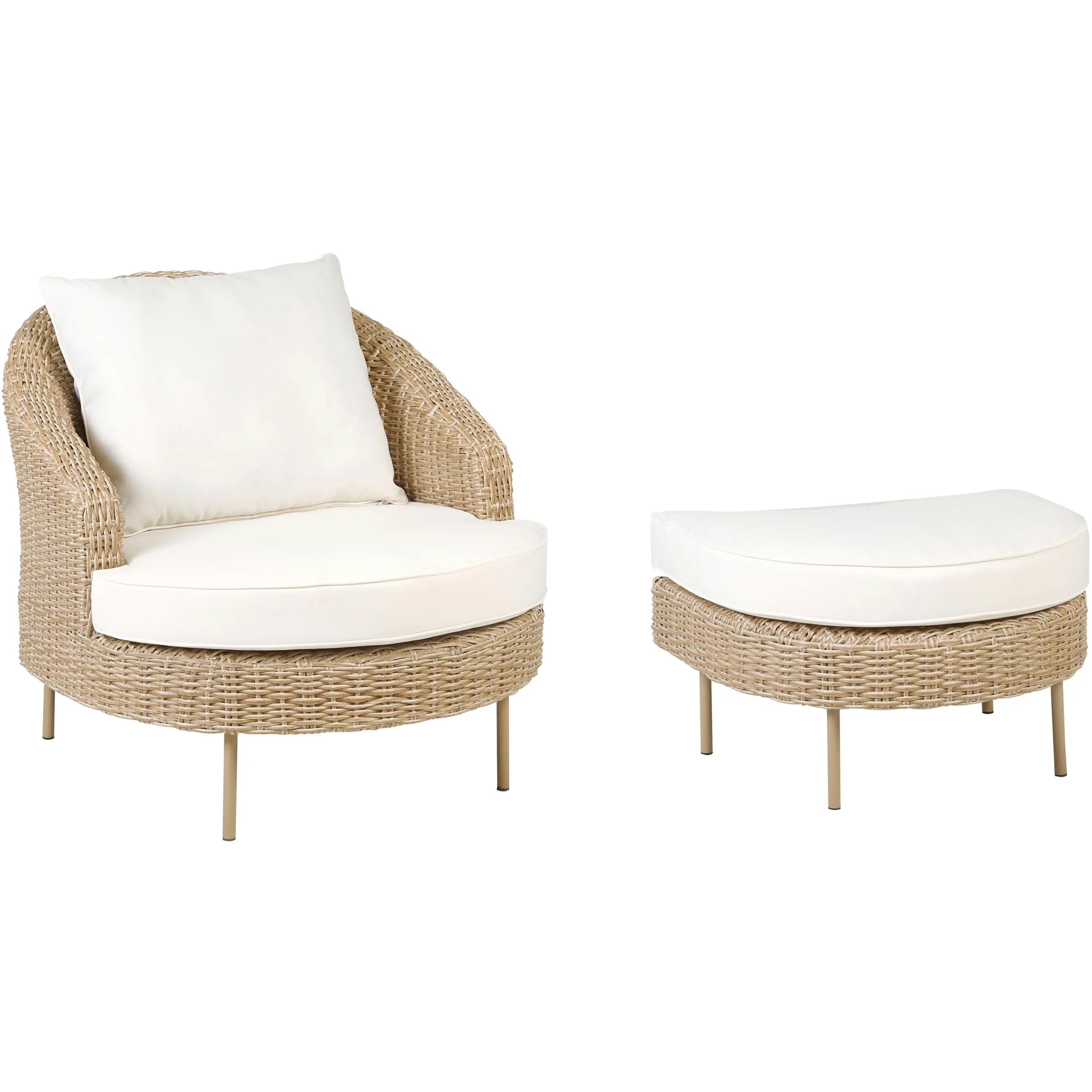 Beliani Silla de Ratán Beige Blanco Natural con Reposapiés Sintético Cojines Arcille