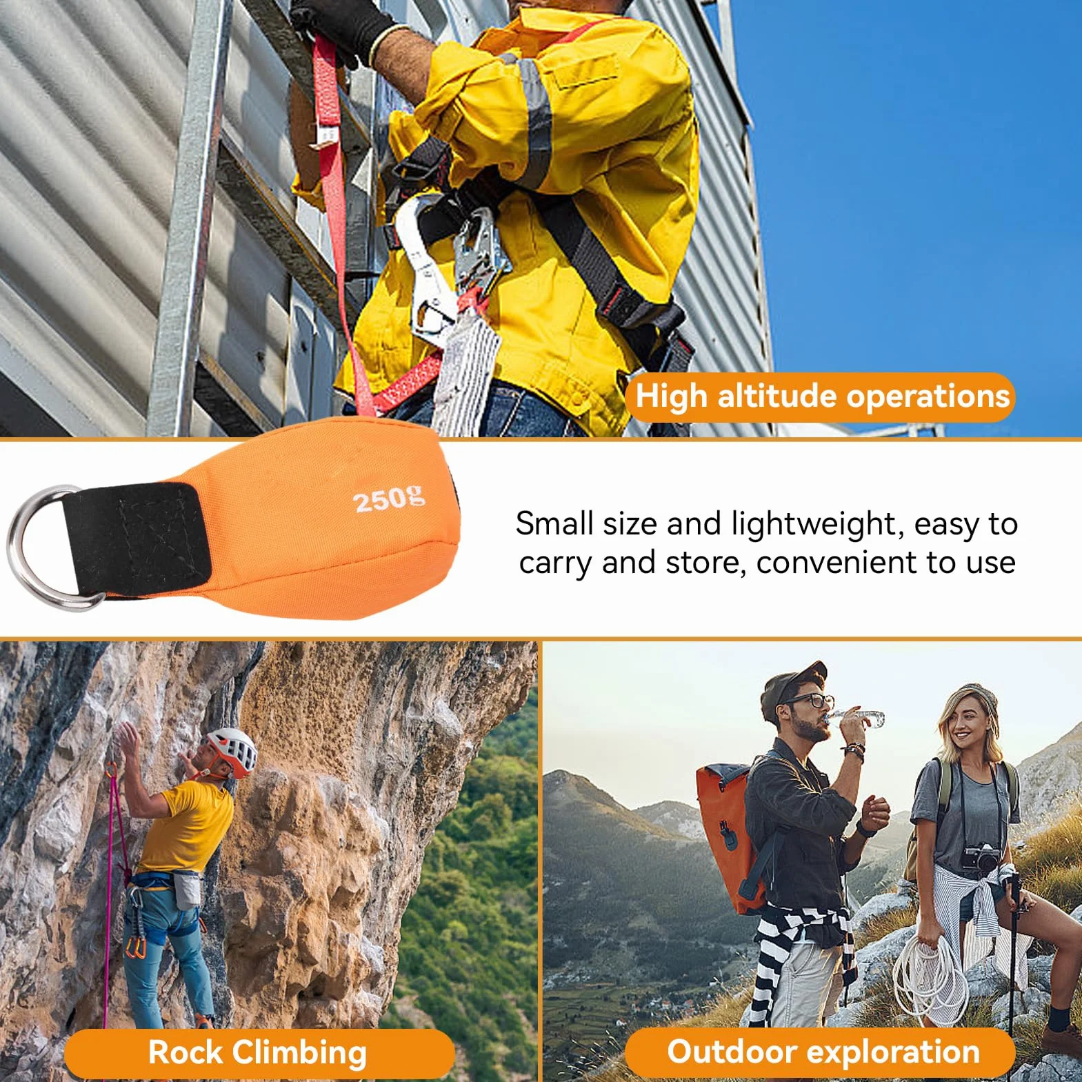 Bolsa de Pesas para Tiro Deportes, Lanzamiento de Cuerdas Arboristas con Anillo D, Naranja