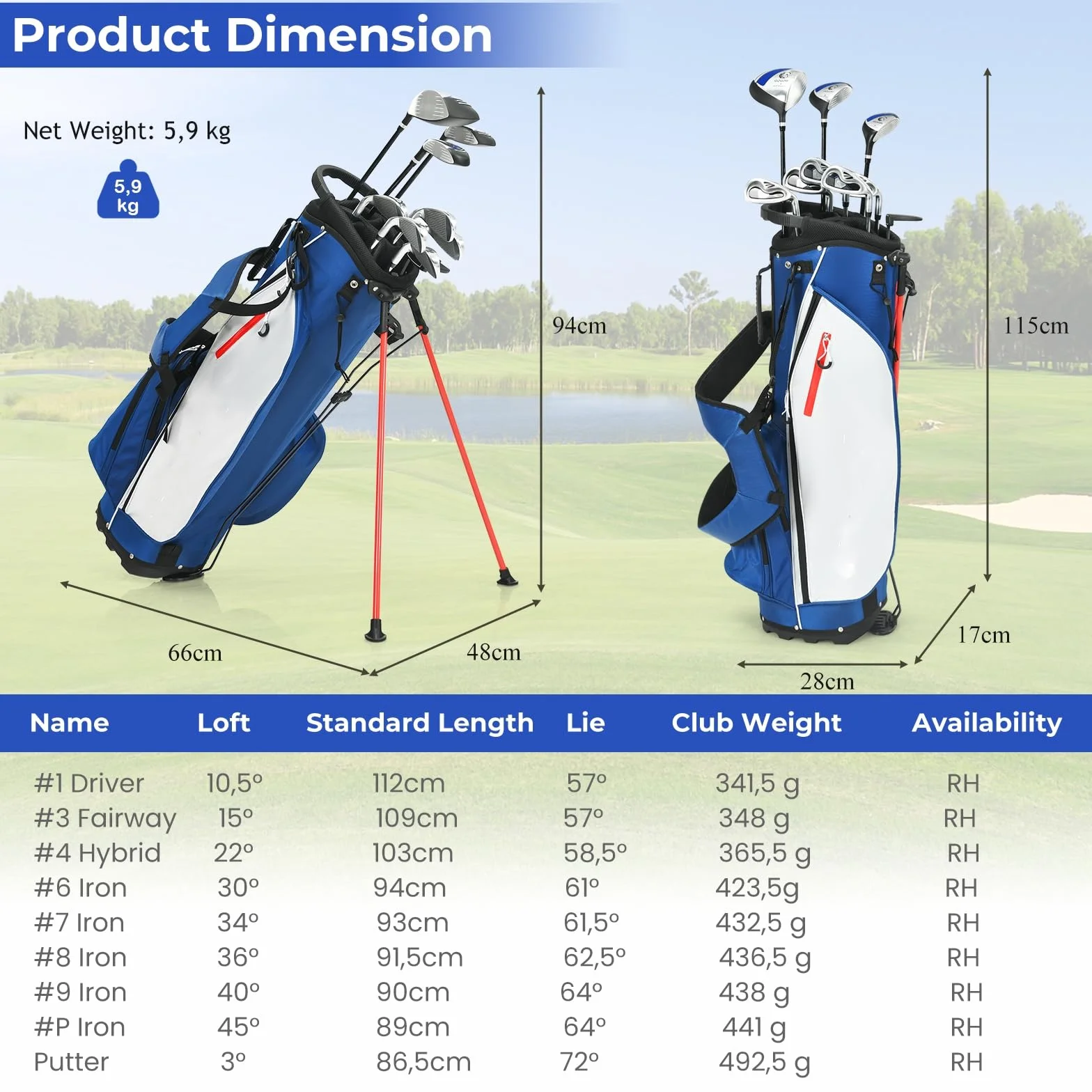LIFEZEAL Juego de Golf Completo para Hombre, Palos de Golf Portátil para Diestros, Bolsa Trípode 7 Compartimentos, Putter, 3 Maderas, 5 Hierros
