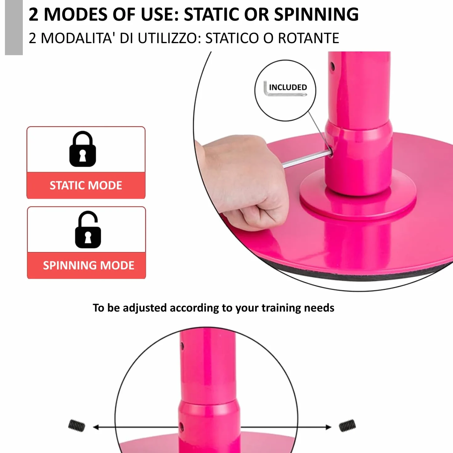 Palo Pole Dance de Acero con Revestimiento de Silicona Rosa 2 Modos Estático y Spinning Kit Ajustable