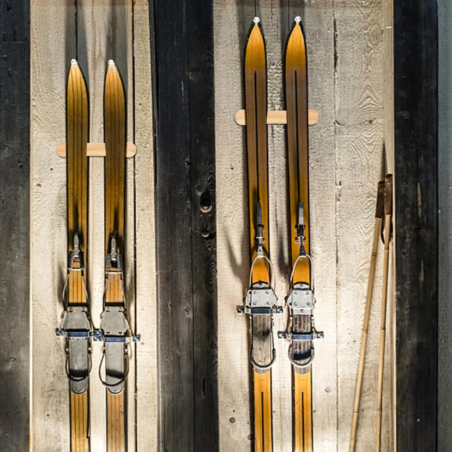 PEUTIER Portaesquís de Madera Minimalista, Colgador de Pared para Snowboard Estante de Exhibición