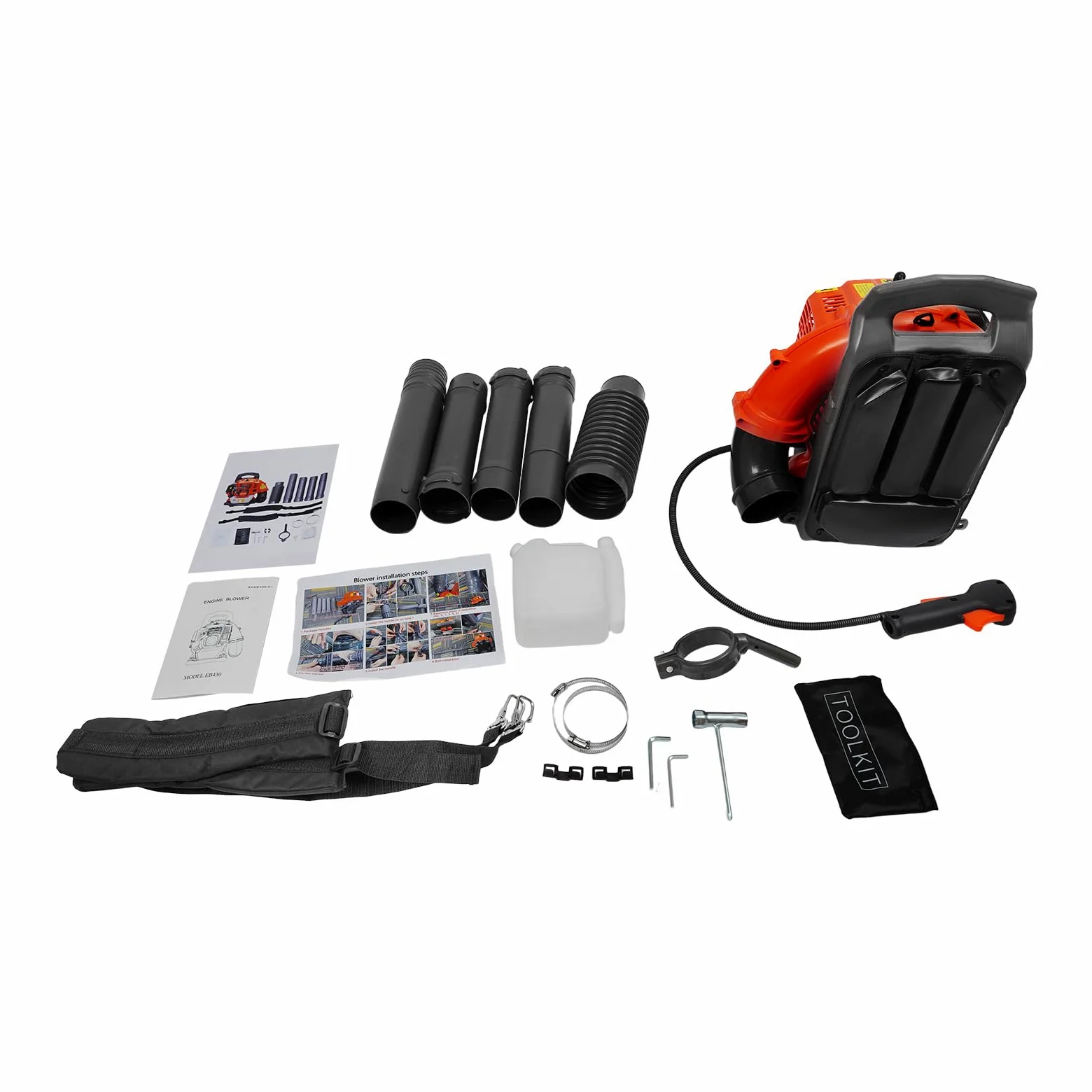 Soplador de hojas de gasolina de 2 tiempos con depósito de combustible de 1,2 litros, 42,7 cc, 1250 W, volumen de aire de 424 CFM, velocidad del viento de 70 m/s