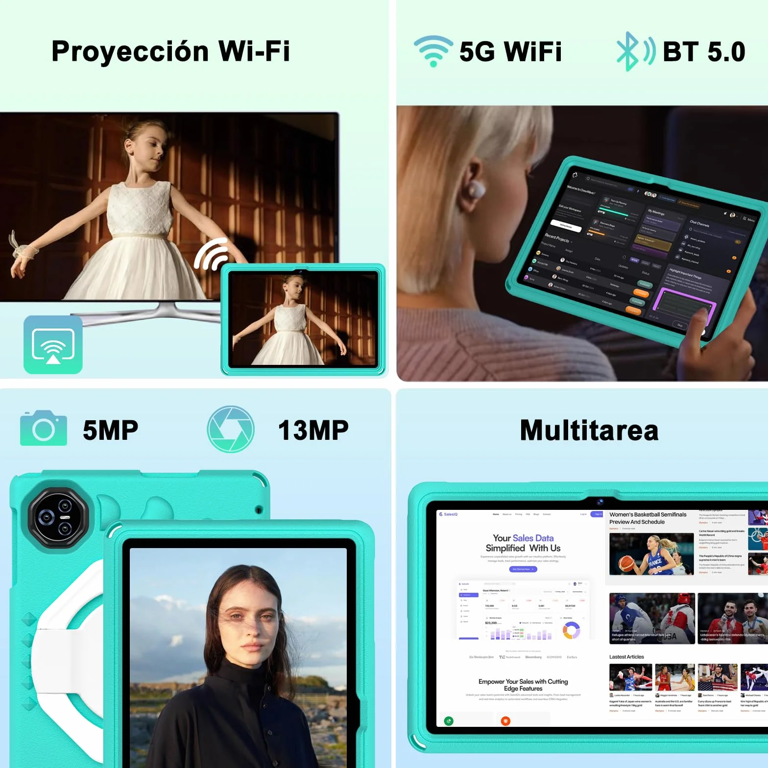 Tablet Android 15 11 Pulgadas Octa-Core 24GB+256GB/2TB 8000 mAh Cuerpo Metálico Verde