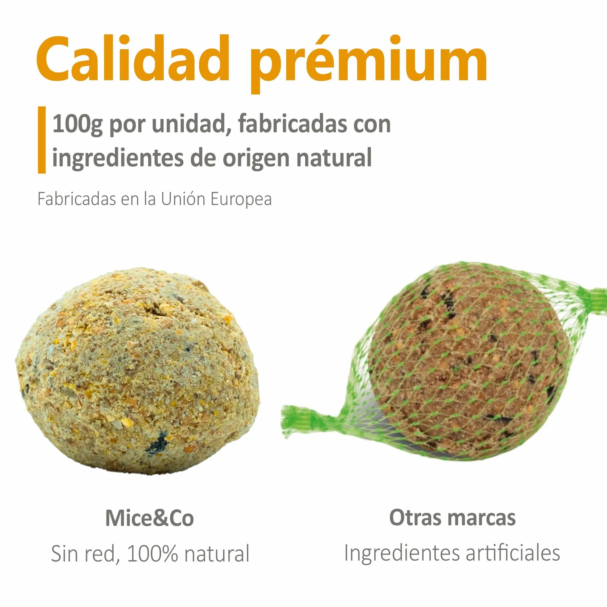 Mice&Co Bolas Grasas Comida Pájaros - Bolas de Sebo Aves Silvestres | Suet Balls Semillas Pienso Aves - 16 Unidades