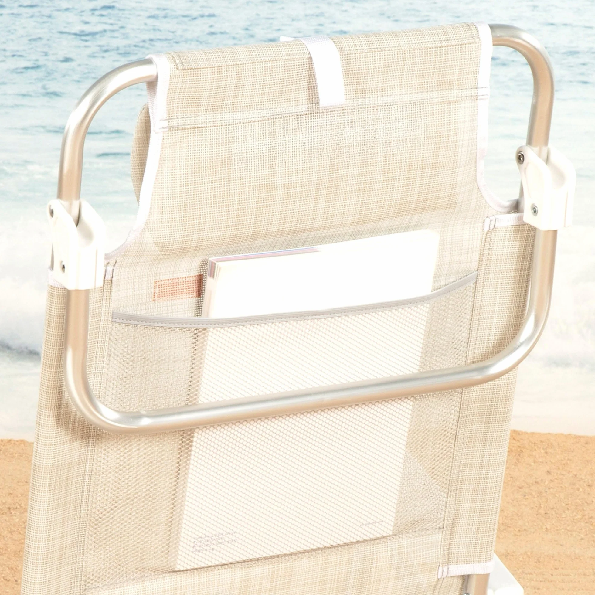 AKTIVE Silla de Playa Plegable, Beige, Multiposición 8 Posiciones, Textileno y Aluminio, 47x49x82 cm, Soporta 110 kg, con Asa de Transporte