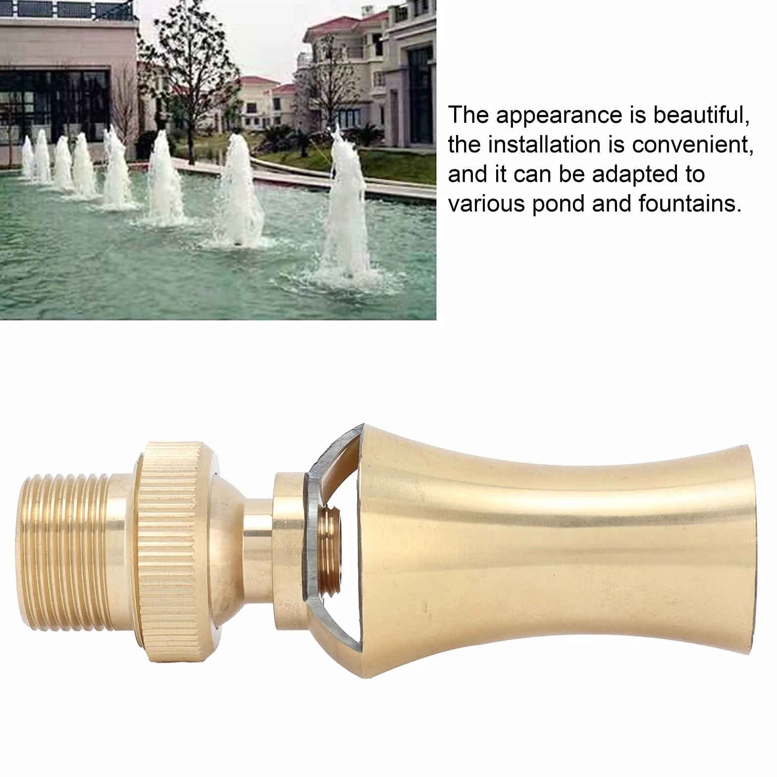 Cabezal de pulverización de chorro de dirección ajustable de latón, boquilla de fuente de agua de cedro de torre de hielo Cabezal de pulverización Aspersor(G1/2 Female Thread G3/4 Male Thread 25mm)