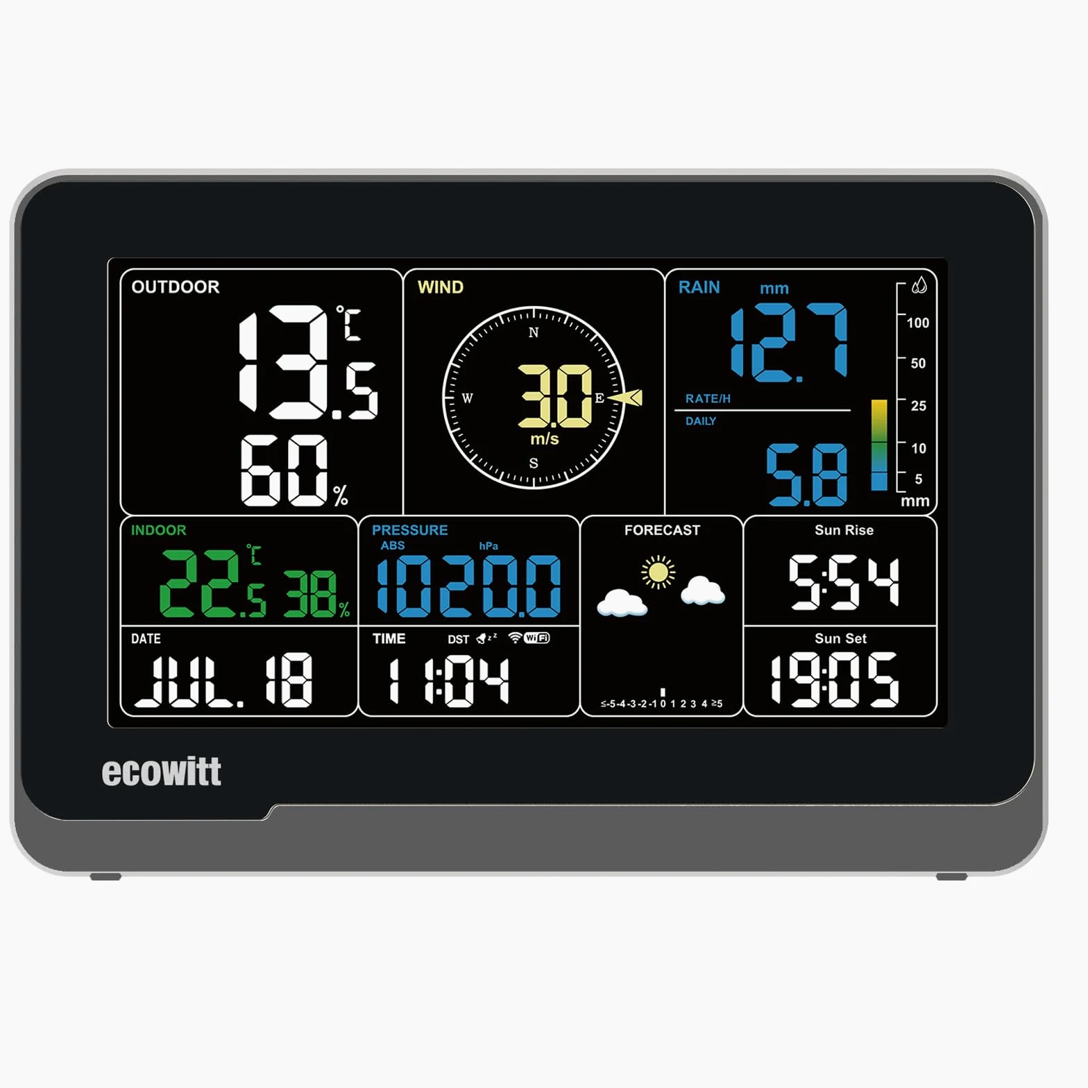 ECOWITT WS3900_C Consola para estación meteorológica, pantalla a color LCD Wifi de 7,5 pulgadas para uso doméstico, sensores internos 3 en 1 incorporados, control inteligente de conexión IOT