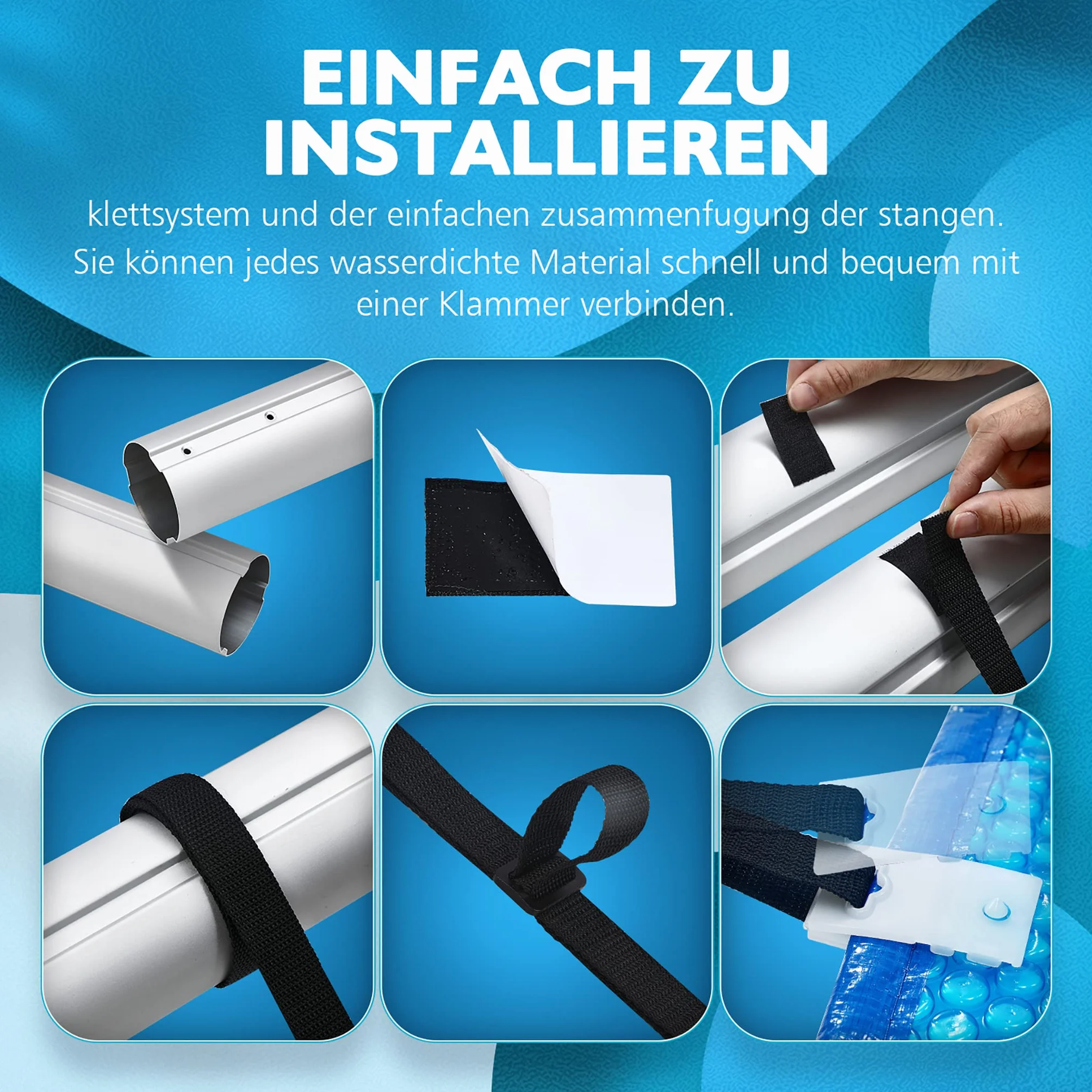 NAIZY Sistema de Enrollado para Piscina 3m - 5,7m Enrollador de Piscina Dispositivo móvil Enrollable con Ruedas Carrete de Piscina Que Incluye 8 Clips para Lona y Cubierta de Piscina, Tipo A