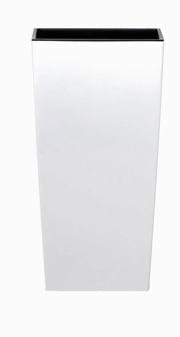 Maceta 40x40x75 cm | Maceta de diseño moderno con recipiente interior para ahorrar tierra | Sobremaceta de plástico para elegantes arreglos de plantas | Blanco