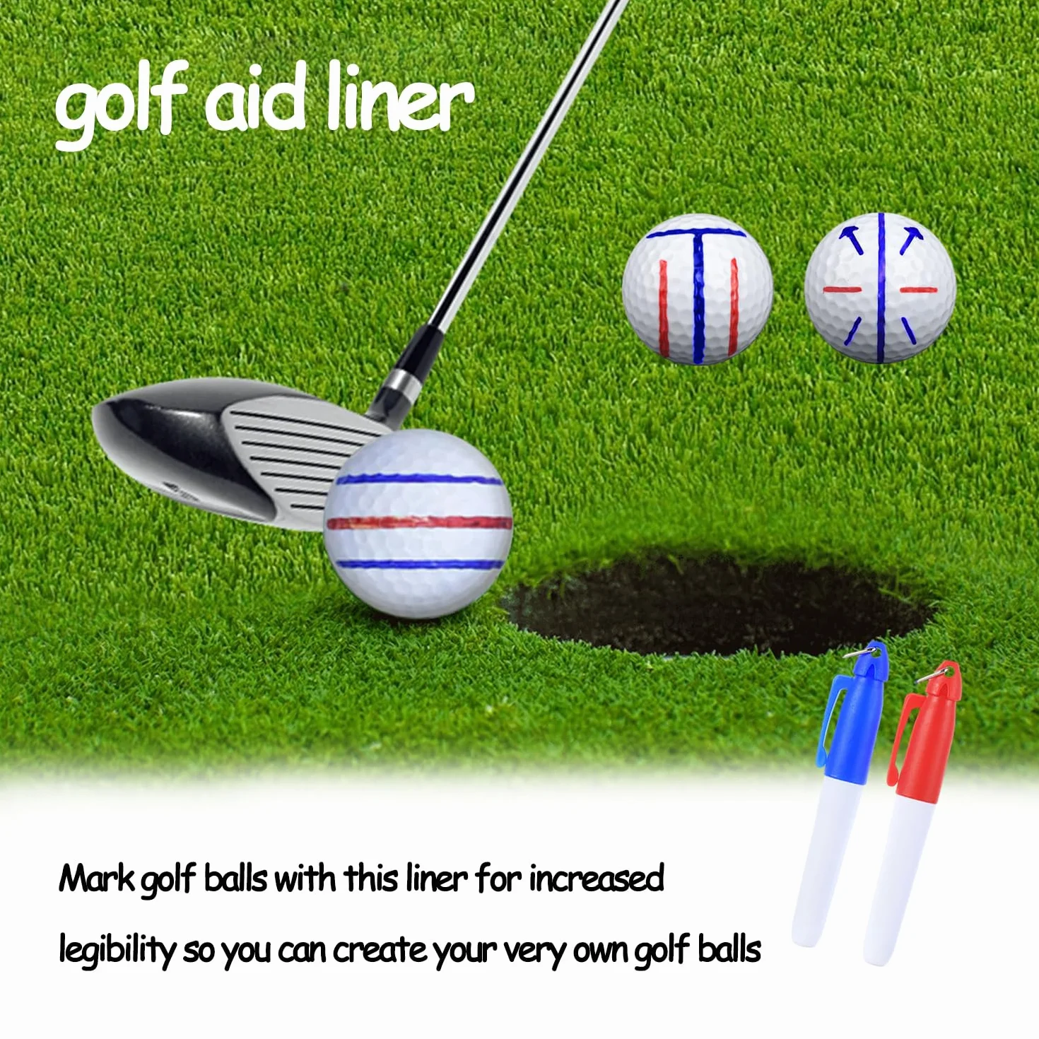 Pack de 3 herramientas de alineación de pelotas de golf, bolígrafos y clips marcadores