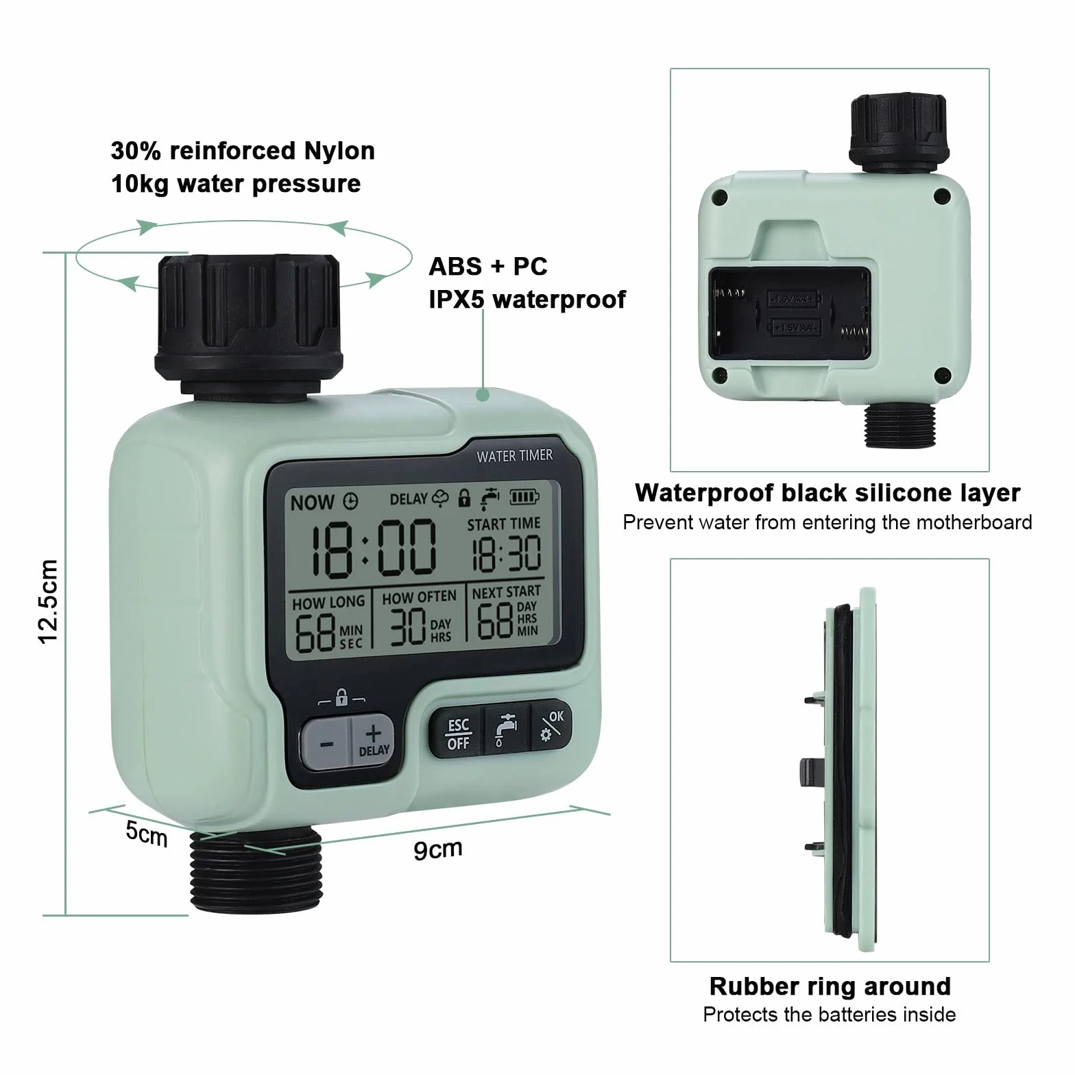 johgee Programador de riego Sistema de riego Programador riego de Control para césped de jardín, riego automático, retraso de Lluvia, Control Manual y Bloqueo para niños