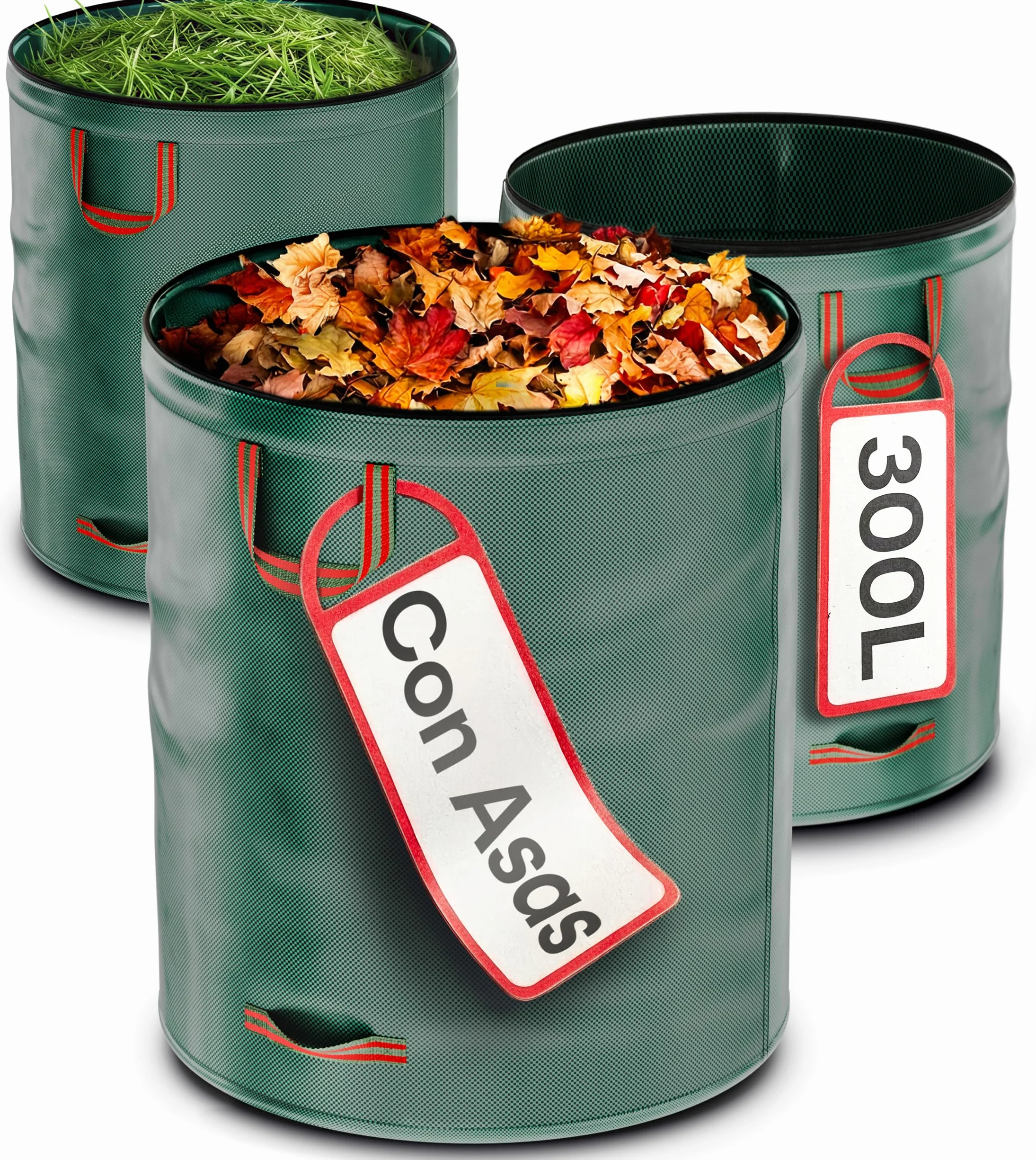 Praknu 3 Bolsa Jardin 300 L - Bolsa Basura Jardin Con 4 Asas Resistentes - Estable - Plegable - Reutilizable - Robusto Polipropileno