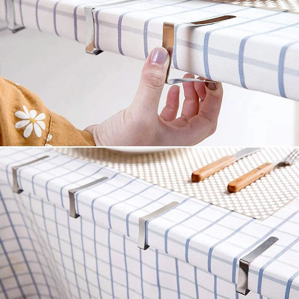 4 clips para mantel, pinzas para mantel, abrazaderas de acero inoxidable, soportes ajustables para manteles para interiores y exteriores, picnics, fiestas, bodas, cenas, escuela