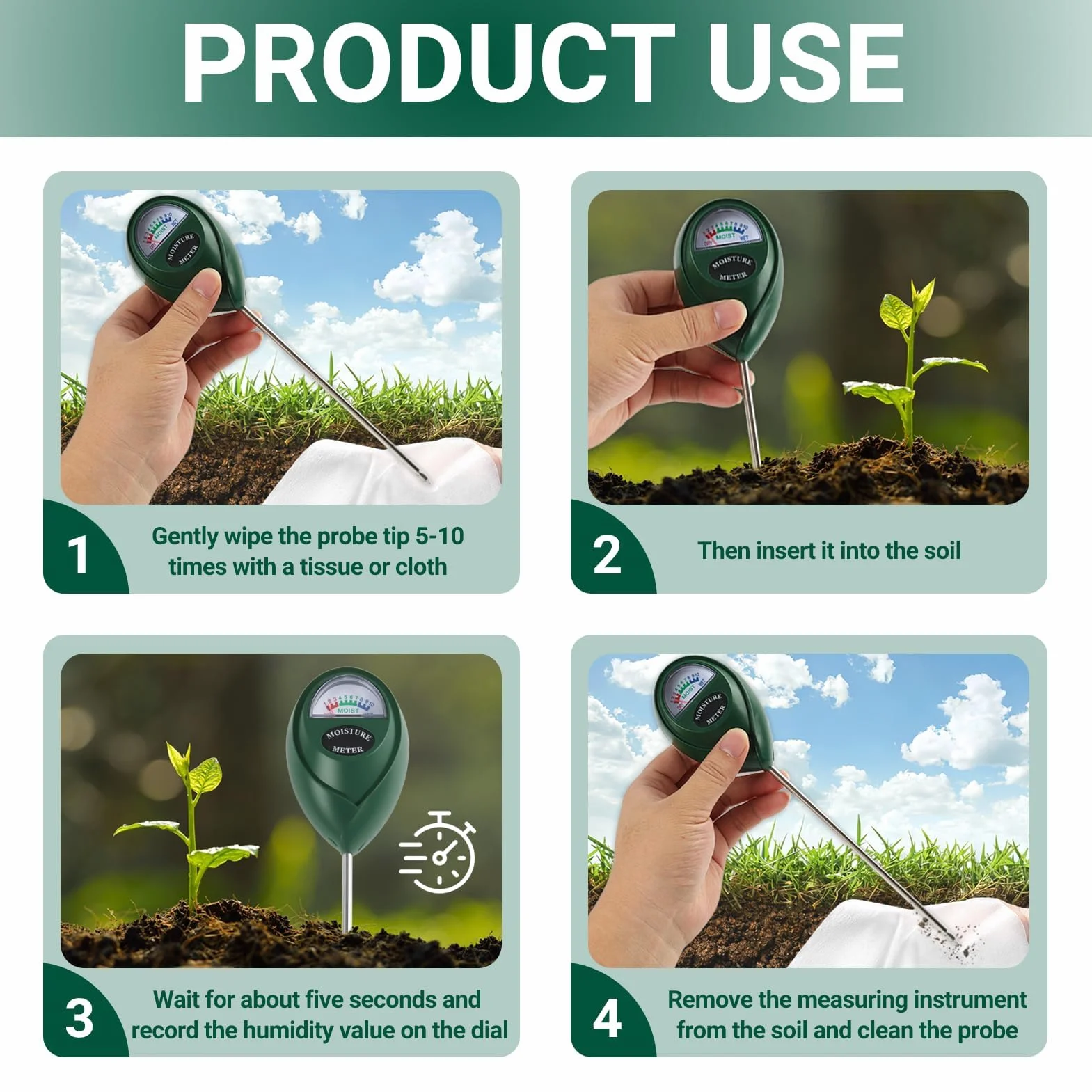 medidor Humedad Plantas, Higrometro de Suelo para Interior y Exterior, Monitor de Riego con Esfera Grande y Precisa, No Requiere Baterías, Cuida Tus Flores y Jardín con Eficiencia Gadget