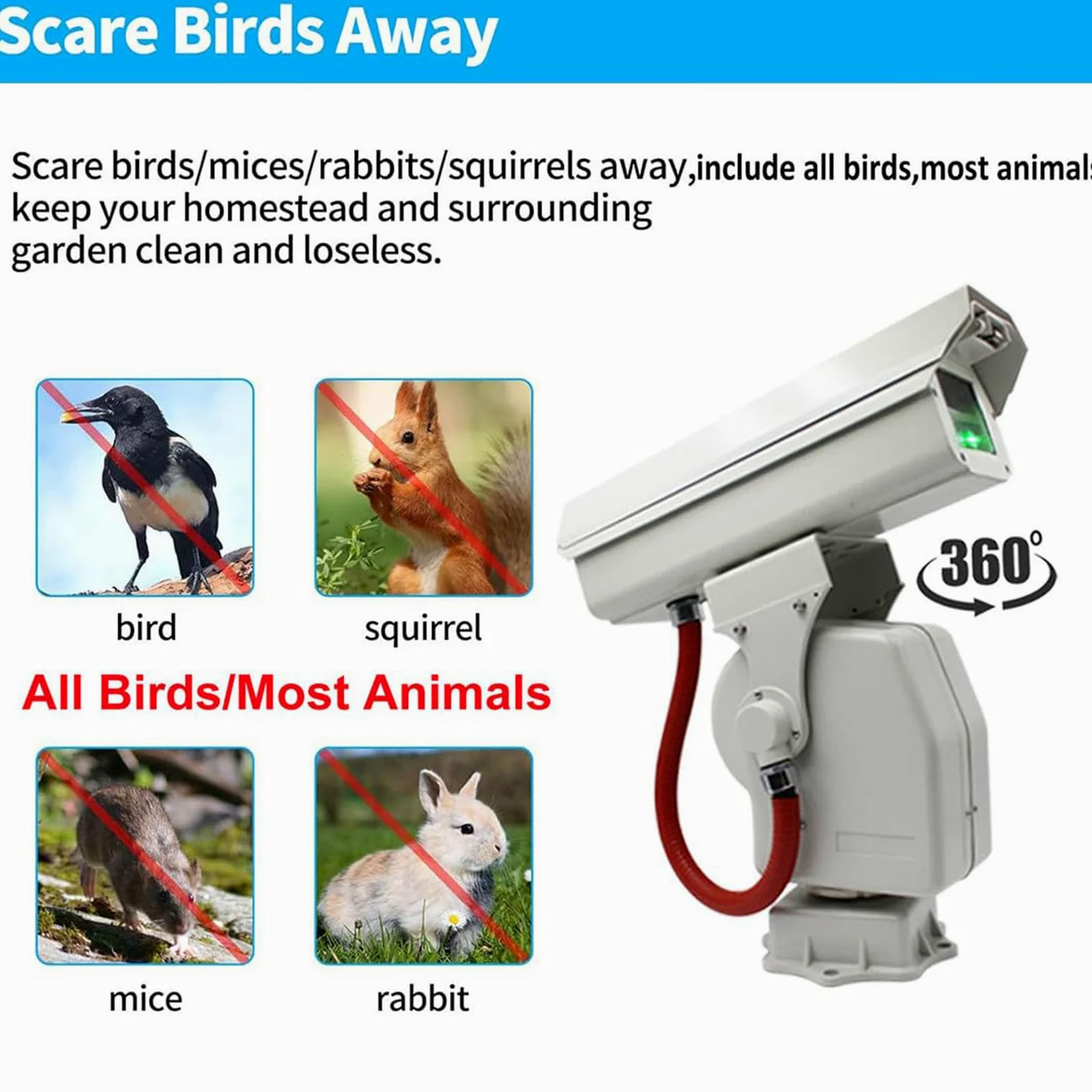 Espantapájaros Profesional La Ser,Dispositivo Automático Repelente de Aves con Rotación de 360°,Sistema Impermeable para Ahuyentar Palomas y Estorninos(Full Point(Asterisk))