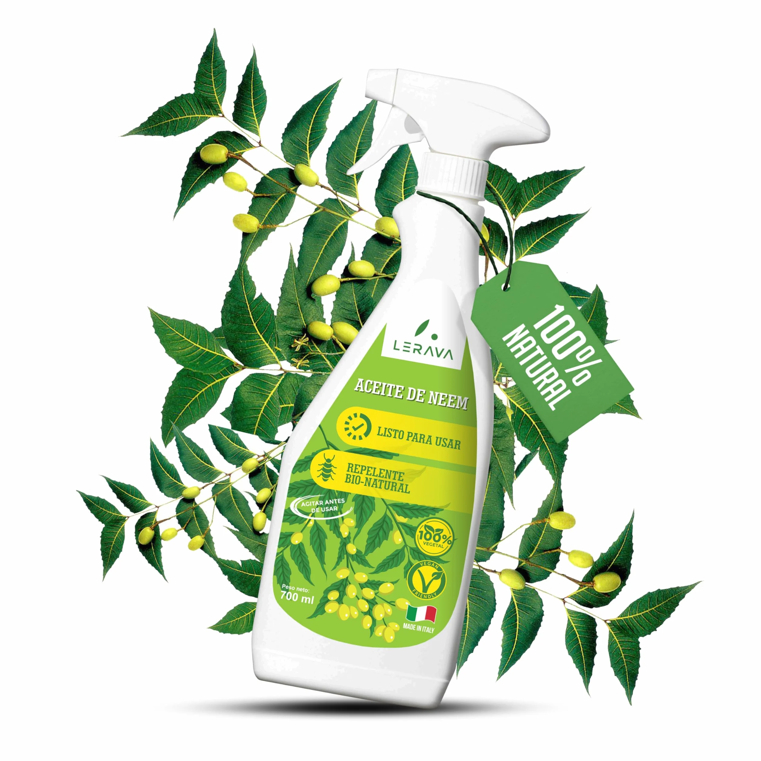 LERAVA Aceite de Neem (700 ml) - Repelente natural para plantas - Emulsionable en agua para hojas y suelo - Protección eficaz contra plagas y mejora del crecimiento saludable