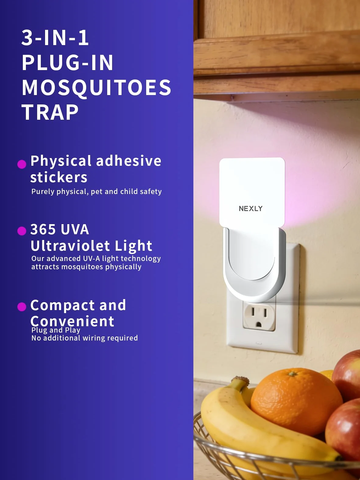 NEXLY MK030 - Trampa para moscas de la fruta para interiores, trampas para moscas de frutas para interiores, trampas para moscas de luz nocturna, para el hogar, dormitorio, sala de estar, cocina (1