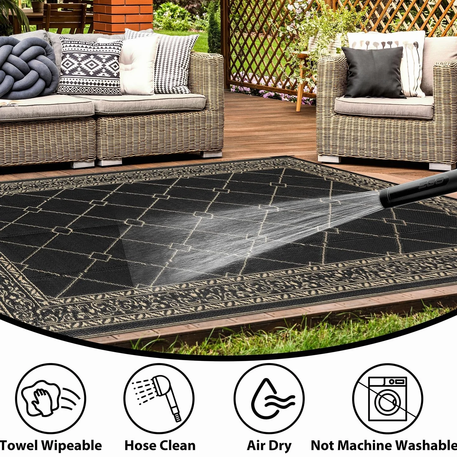 SHACOS Alfombra exterior 180x270 cm, impermeable, reversible, resistente UV, paja plástica, para jardín, patio, camping, balcón, terraza