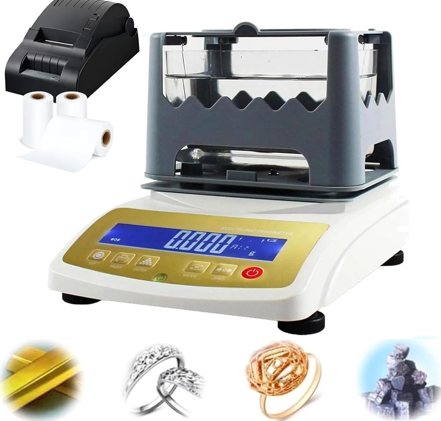 Probador de pureza de oro, analizador de metales preciosos, detector de contenido de quilates con impresora, precisión de 0,001 g, para pruebas de joyería