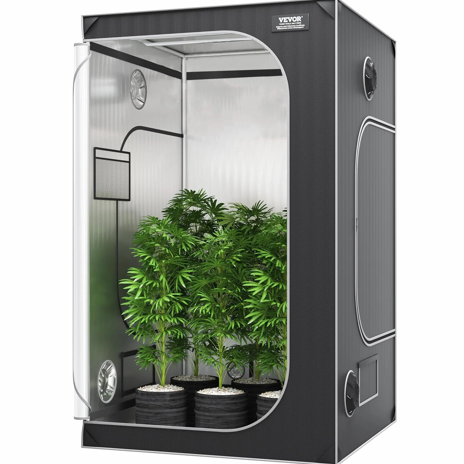 VEVOR Armario de Cultivo 122x122x203 cm Carpa de Cultivo Hidropónico Mylar 2000D Altamente Reflectante con Ventana de Observación, Bolsa de Herramientas, Bandeja de Piso para Cultivo de Plantas