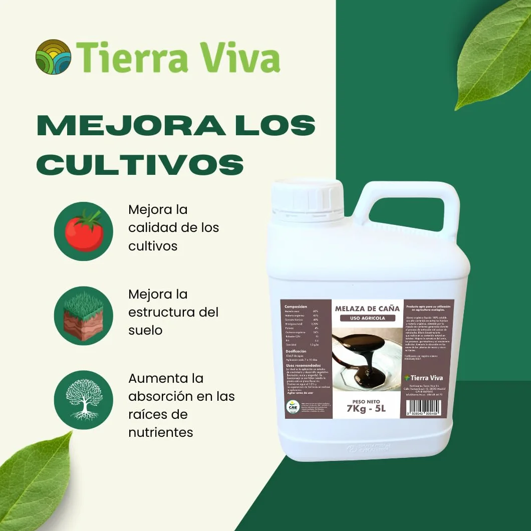 Melaza para plantas ecológica 7Kg (5L). Agro melaza. Fertilizante universal natural que mejora el suelo y potencia tus cultivos. Estimula la actividad de microorganismos beneficiosos