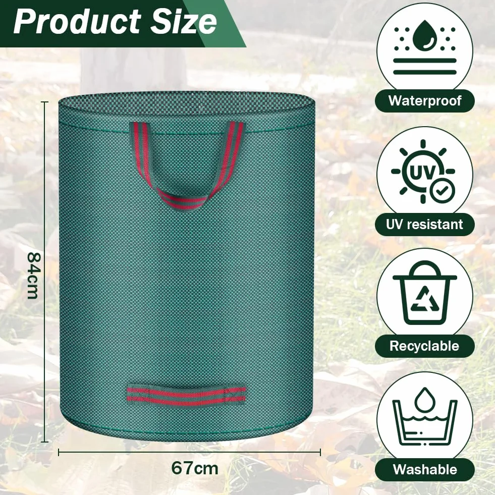 Flintronic 3x300L Bolsas para Desechos de Jardin, bolsa de Jardín Plegable con Asas de Transporte, Bolsa de Basura Reutilizables, Grandes bolsa de basura con Guantes
