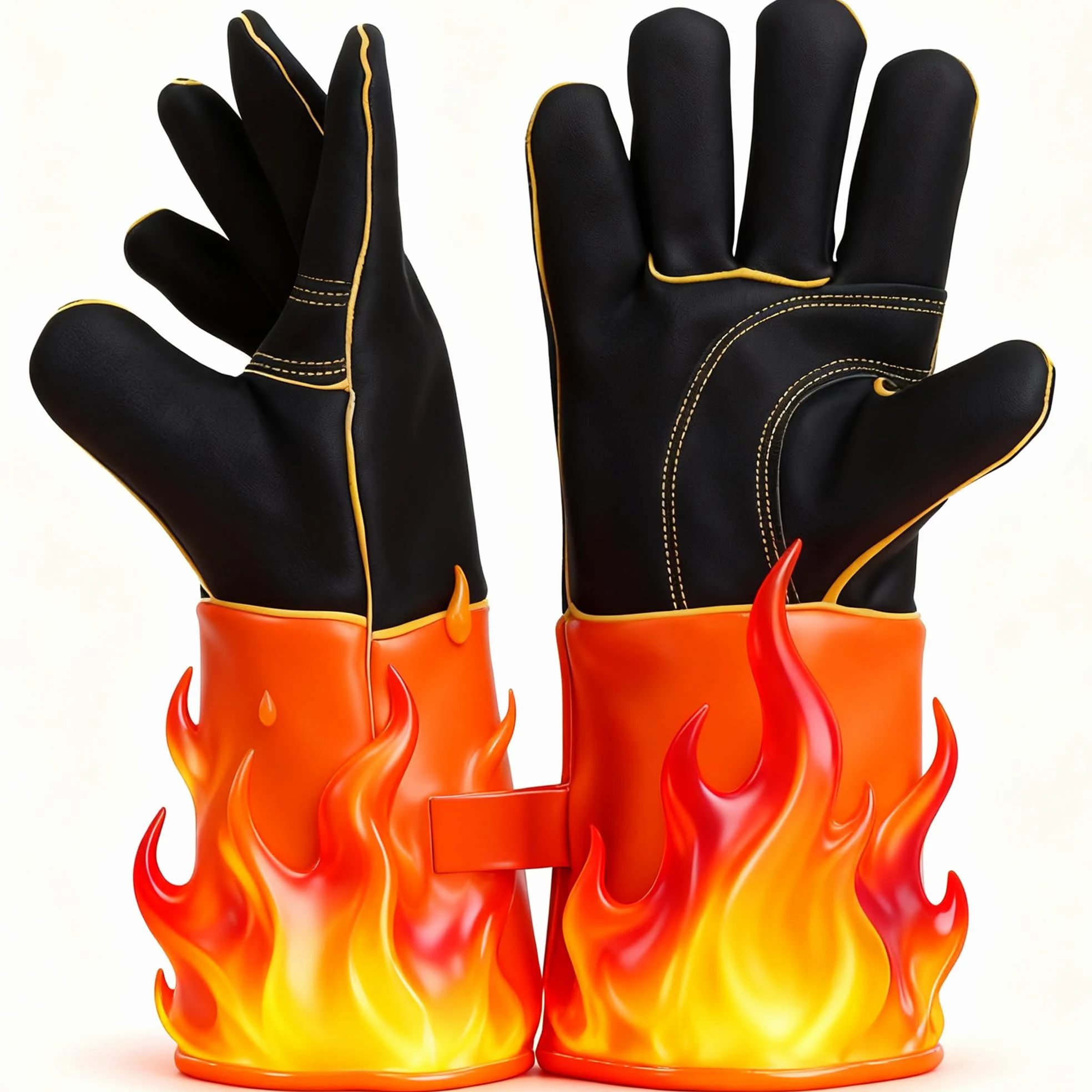 SUQ Guantes de Barbacoa de Cuero Resistentes al Calor, Guantes de Chimenea, Guantes de Horno, Guantes de protección contra el Calor a Prueba de Fuego, Guantes de Soldadura, Jardinería