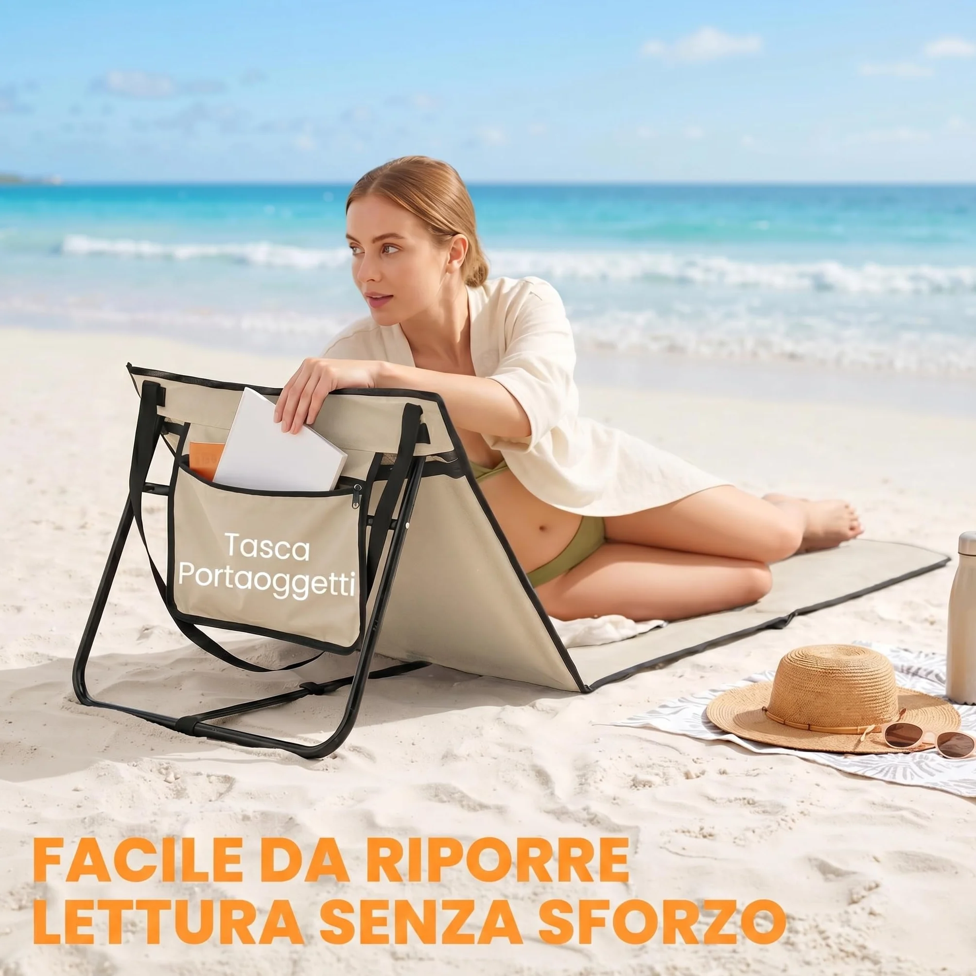Outsunny Conjunto de 2 Esterillas de Playa Plegable Esteras Acolchadas de Tela Oxford PVC 600D con Respaldo Reclinable y Correa de Transporte para Jardín 142x51x40 cm Beige