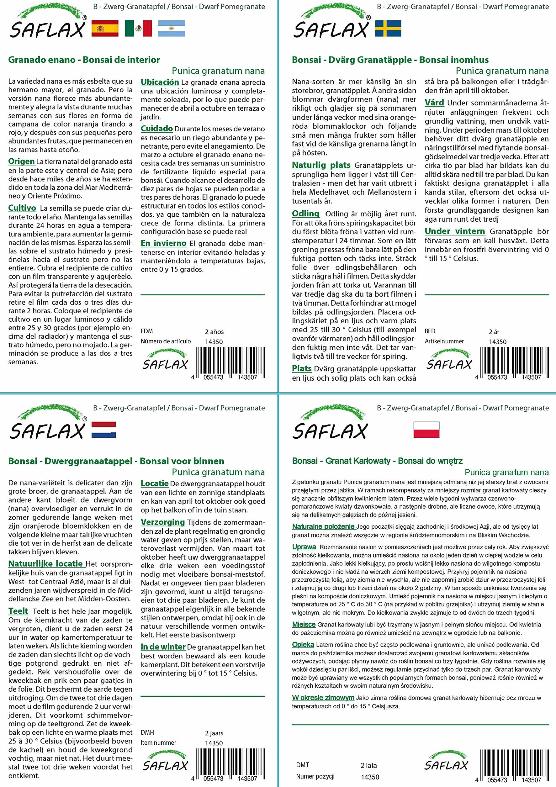 SAFLAX - Set regalo - Granado enano - 50 semillas - Con caja regalo/envío, etiqueta para envío, tarjeta de felicitación y sustrato de cultivo y fertilizante - Punica granatum nana