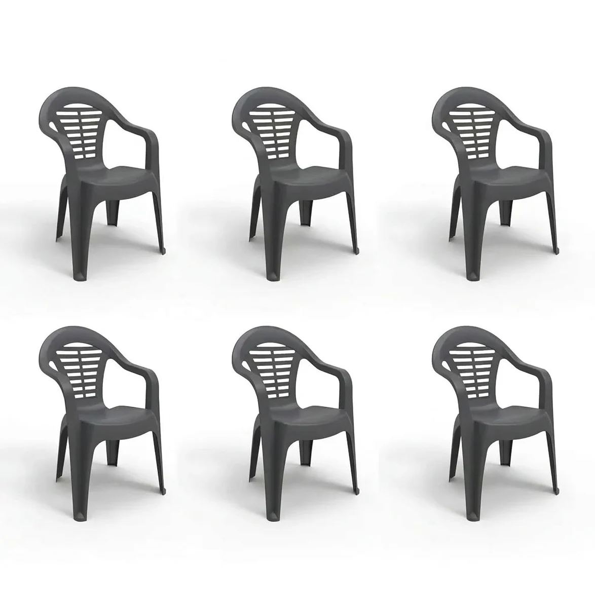 Berner SHAF Pack 6 Sillas de Jardín Apilables Exterior Plástico Reciclado Resistente UV Antracita