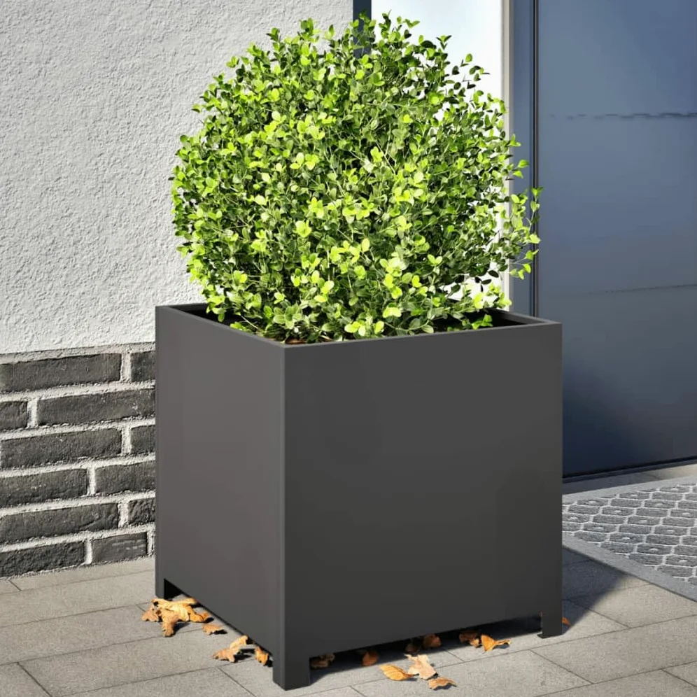 IKAYAA Jardinera Exterior 50 x 50 x 50 cm Arriate Cuadrado Metal Macetas Exterior Jardinera Cuadrada para Cultivo de Plantas en Exterior Patio Terraza Acero/Negro