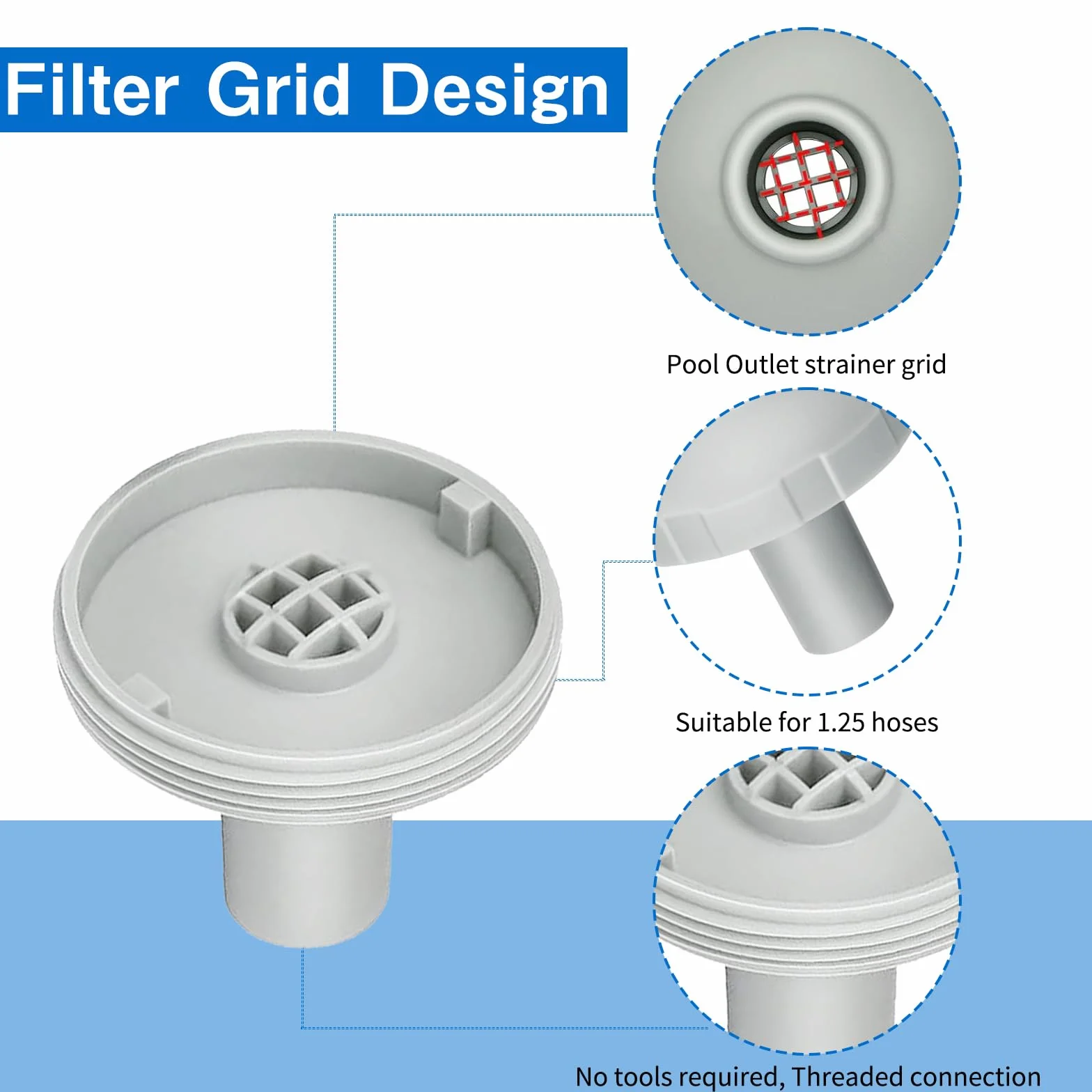 Conector de Filtro de Piscina,Conector de Chorro de Agua para Piscina 32mm,Accesorios de Piscina,Filtro de Salida de Piscina,Conector del Colador de la Piscina,para Piscina sobre