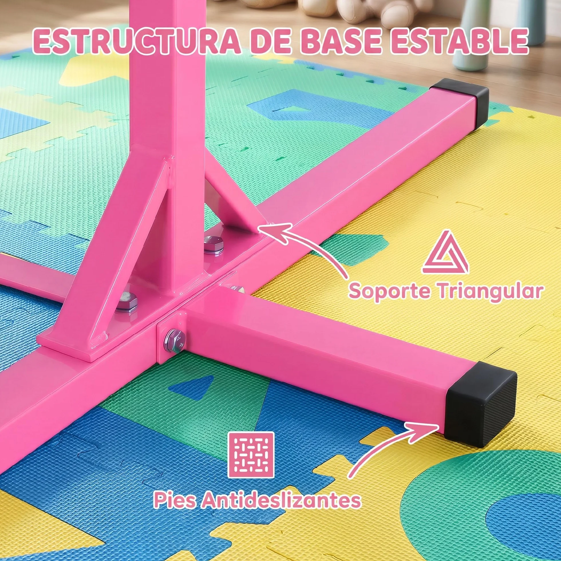 HOMCOM Barra de Gimnasia para Niños Altura Ajustable 92-150 cm Carga 75 kg 194x121x150 cm