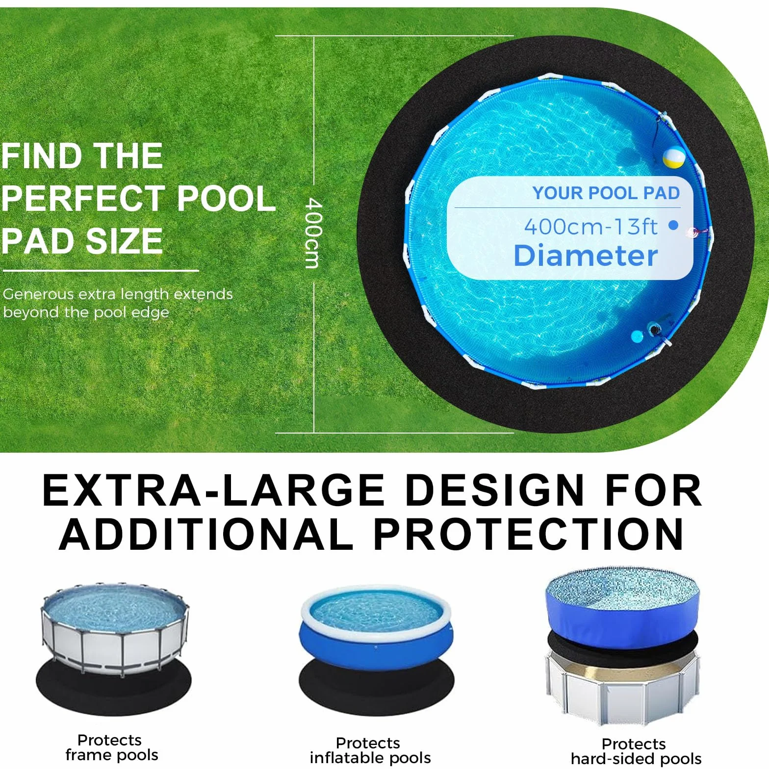 Base Redonda para Piscina de, Tapiz para Piscina Protector de Suelo, Resistente sin Costuras, contra Rayos UV y Resistente al desgarro Lona de Suelo precortada para Piscinas de pie y jacuzzis