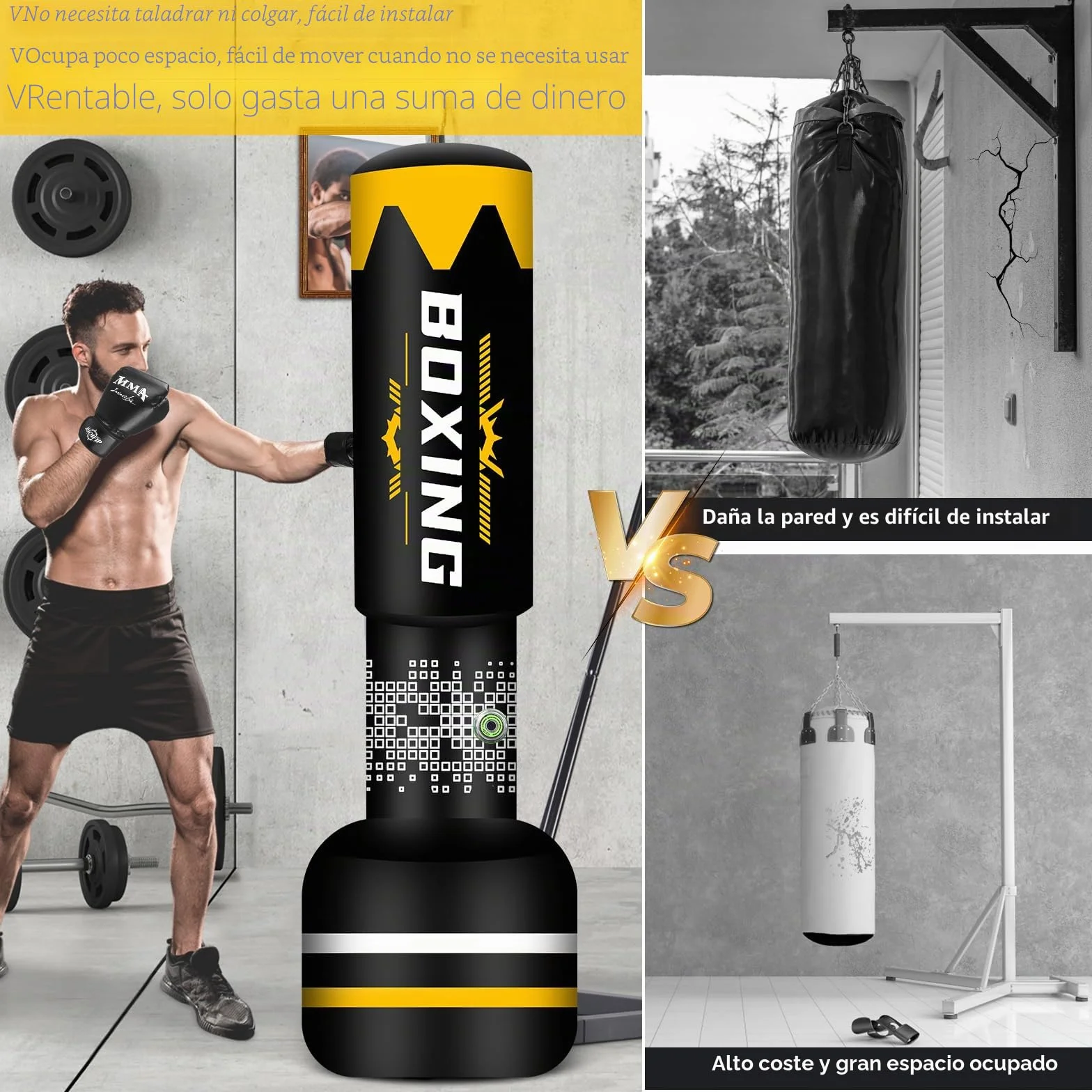 Saco de Boxeo Adulto 2 en 1 180 cm Auto inflable con Guantes y Bomba