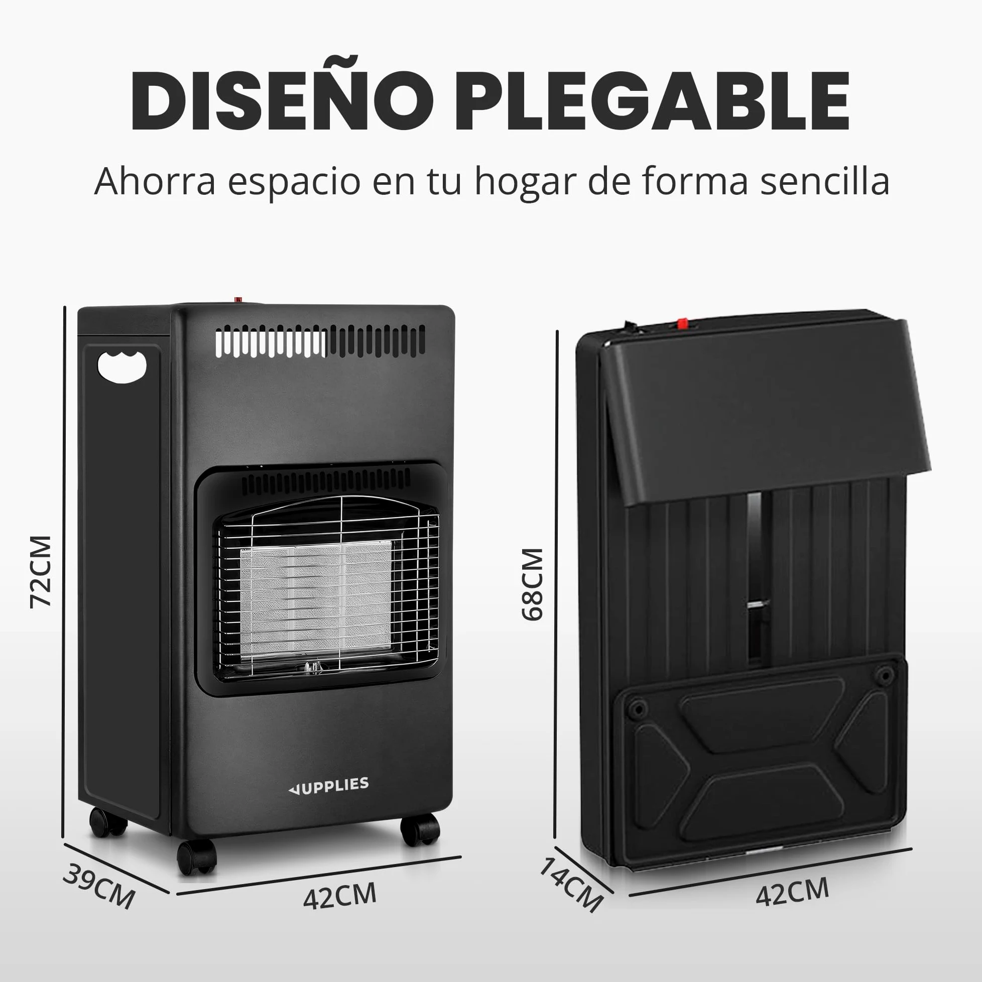 Estufa de Gas Butano Plegable 4200 W Cerámica 3 Niveles de Potencia Triple Seguridad 20-80m²