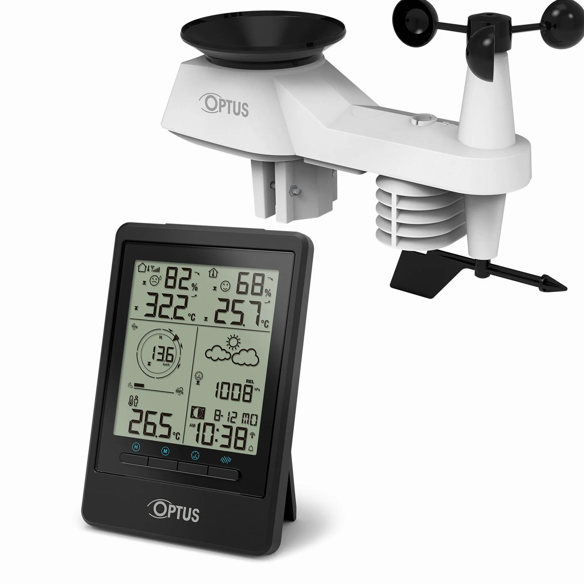 Optus estación meteorológica inalámbrica 5 en 1 con sensor exterior – mide temperatura, humedad, viento, lluvia y presión atmosférica – pronóstico del tiempo, alcance de 150 m