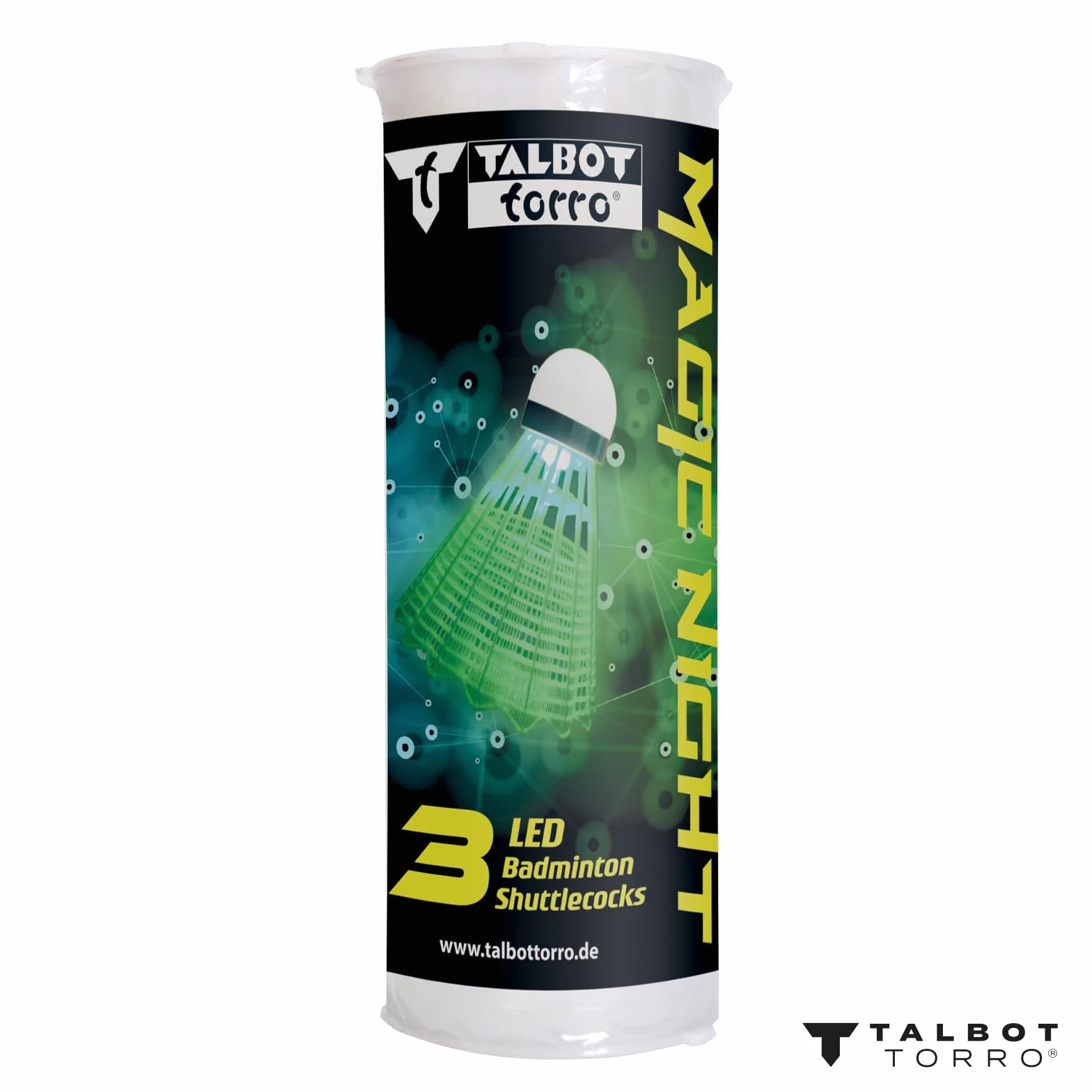 Talbot Torro Volantes de Bádminton Magic Night LED 3 Pelotas con Plumas de Plástico Brillan en la Oscuridad Interior y Exterior