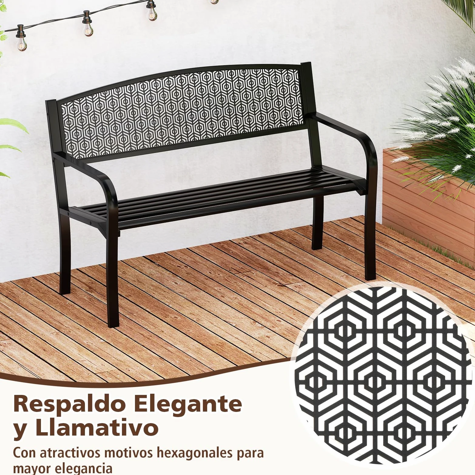 COSTWAY Banco Jardin 2-3 Plazas Metal Exterior 300kg 128x60x86 cm Negro