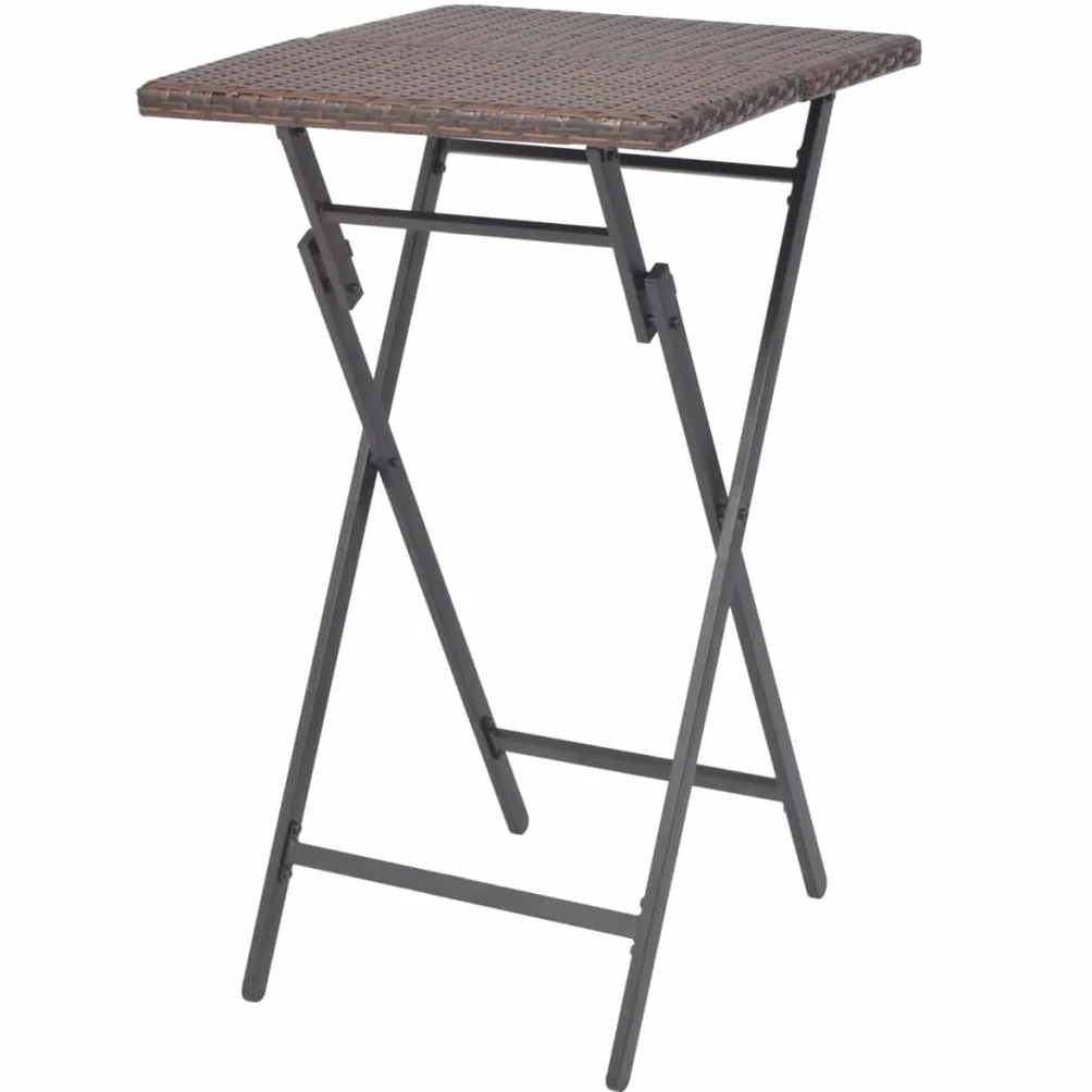 vidaXL Mesa Alta de Bar con Taburetes Jardín 3 Pzas Juego de Muebles Terraza Mesita y Sillas Altas Asienyos de Poli Ratán Sintétco Marrón Tipo Mimbre
