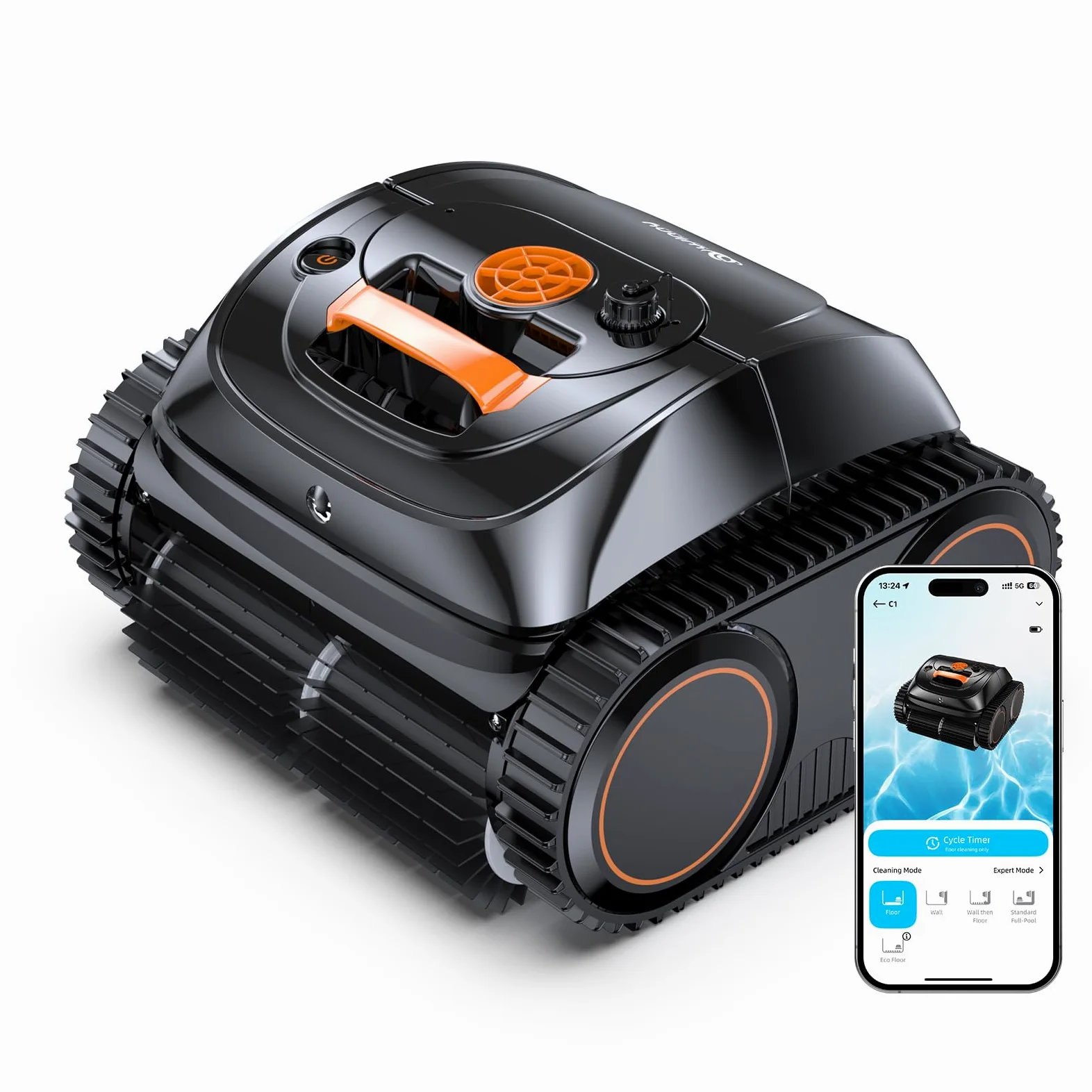 WINNY POOL CLEANER Winny C1 Robot Piscina y Limpiafondos Piscina-Sin Cables, 150 min de Autonomía, Limpia Paredes y Fondo, Navegación Inteligente, Auto-Aparcamiento, Naranja Negro