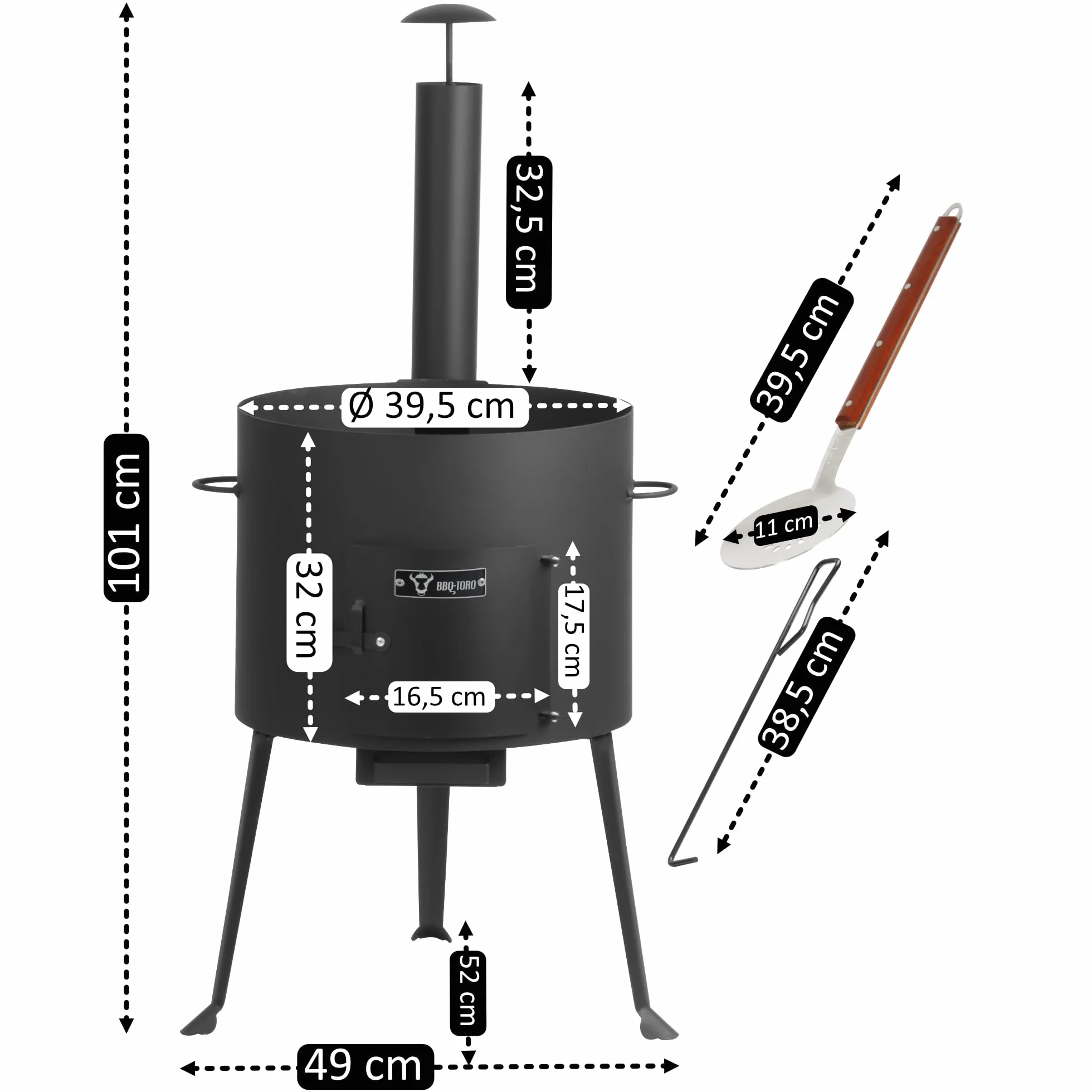 BBQ-Toro Kazan de hierro fundido con horno Kazan, Ø 39,5 cm, cacerola de hierro fundido de 19 l, tapa, caldera para gulash y estofado, cocina exterior, utschak