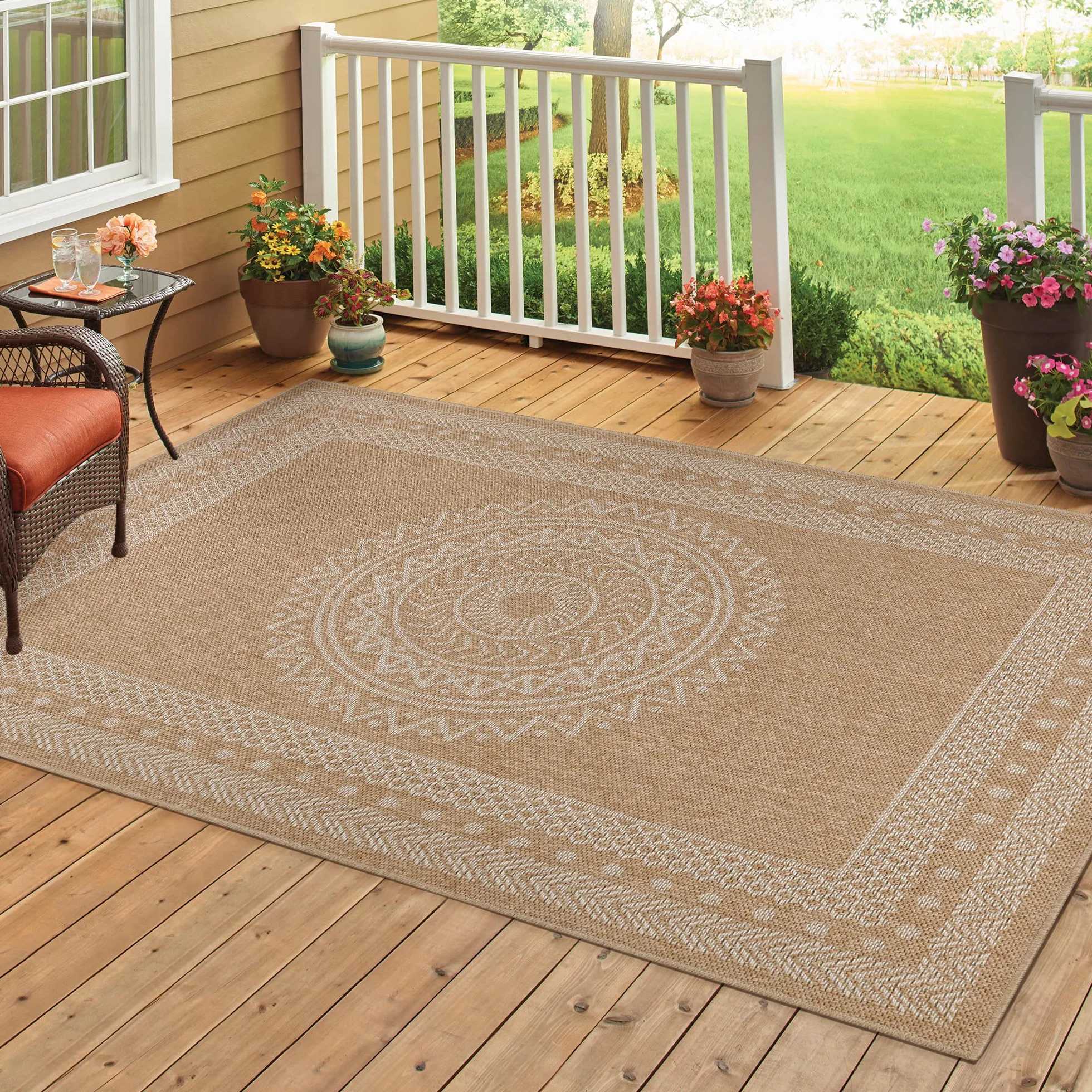 HomebyHome Alfombra Exterior Interior 140 x 200 cm Beis-4 Resistente a la Intemperie, Impermeable - Alfombra de Cocina de Tejido Plano, Unicolor - Alfombras Exterior para Terraza, Balcón y Jardín
