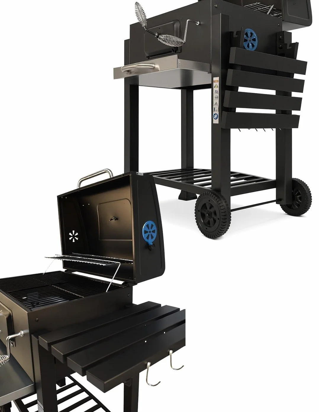 JARDIN202 - Barbacoa de Carbón Alabama Grande con Ruedas, Termómetro y Altura Ajustable | Parrilla Grill de Carbón con Carrito y Tapa | (Negro)